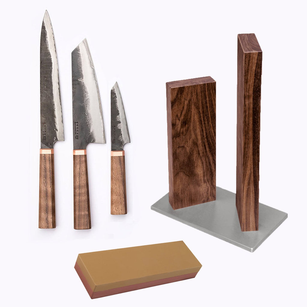 Blenheim Forge Original 3 Knife, Whetstone and Block Set