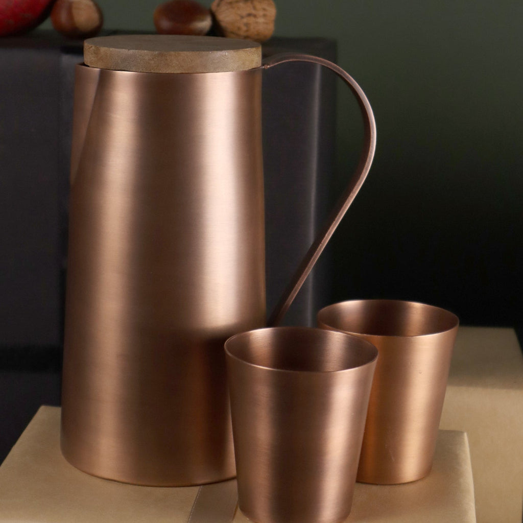 Brushed Copper Water Jug with Wooden Lid