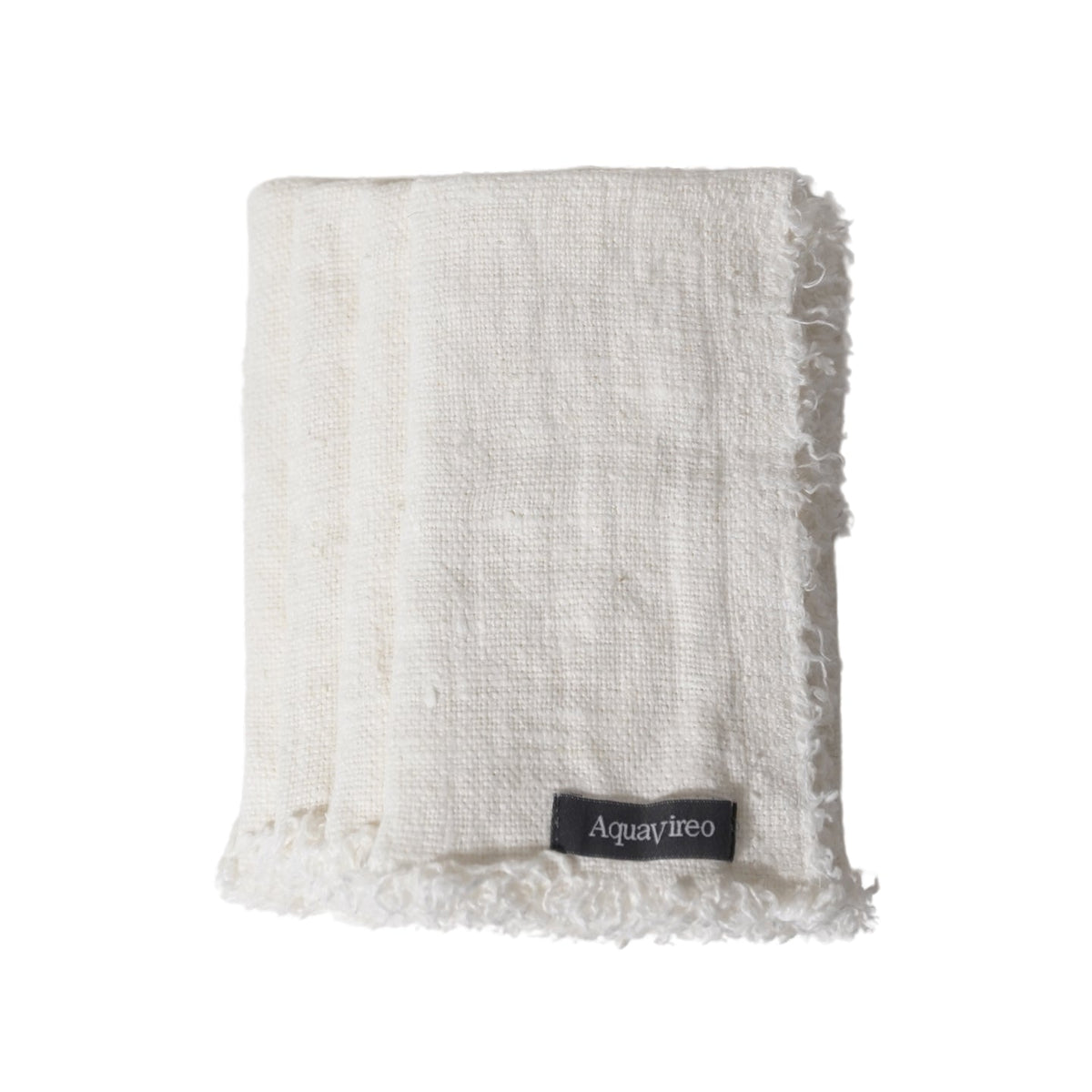AquaVireo Fringed Coarse Linen Placemats / Pack of 4 / White