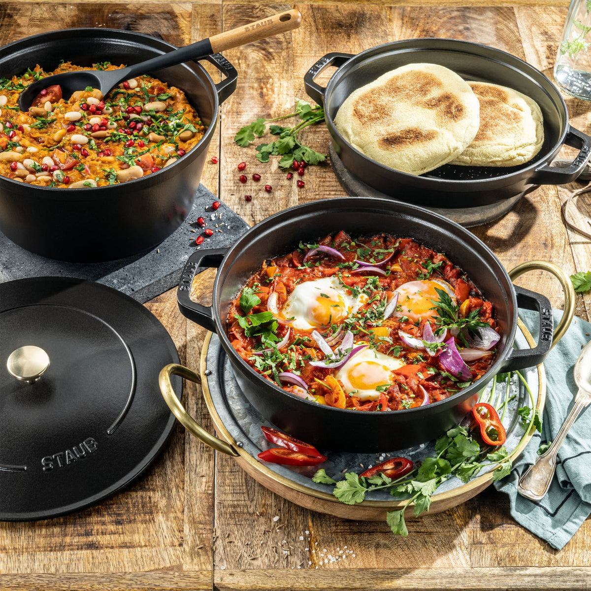 Staub Stackable 3-Piece Cast Iron Pan Set / Black