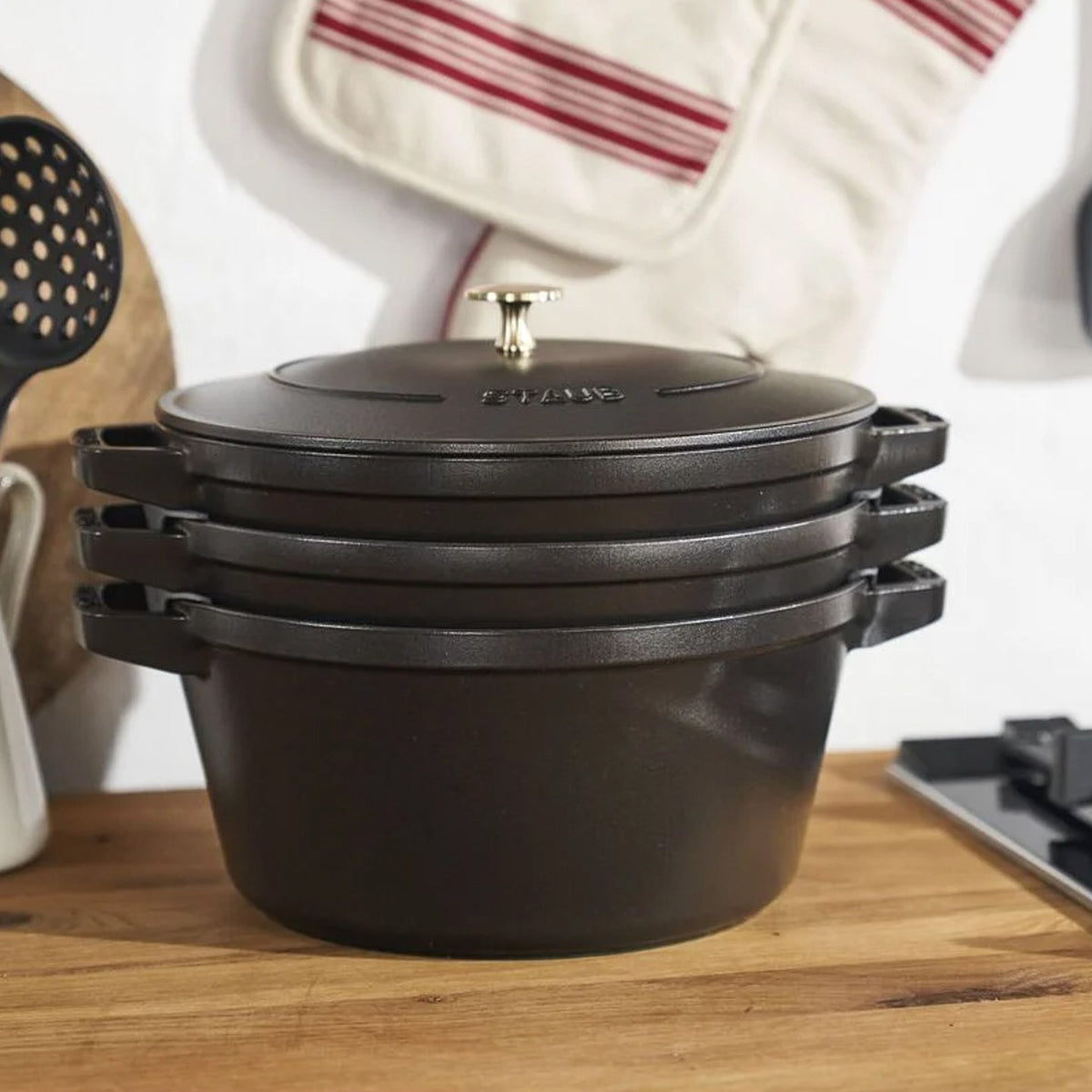 Staub Stackable 3-Piece Cast Iron Pan Set / Black