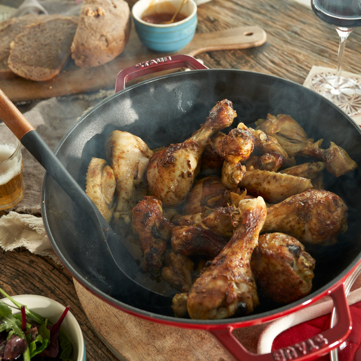 Staub Cast Iron Wok with Lid / Cherry / 30cm