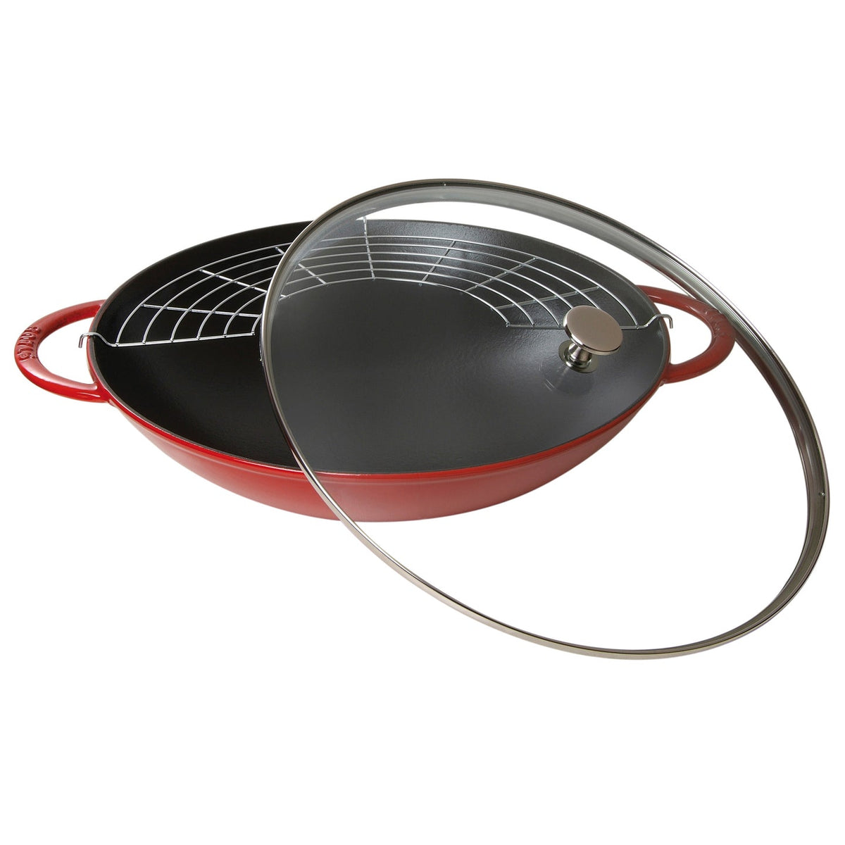 Staub Cast Iron Wok with Lid / Cherry / 37cm