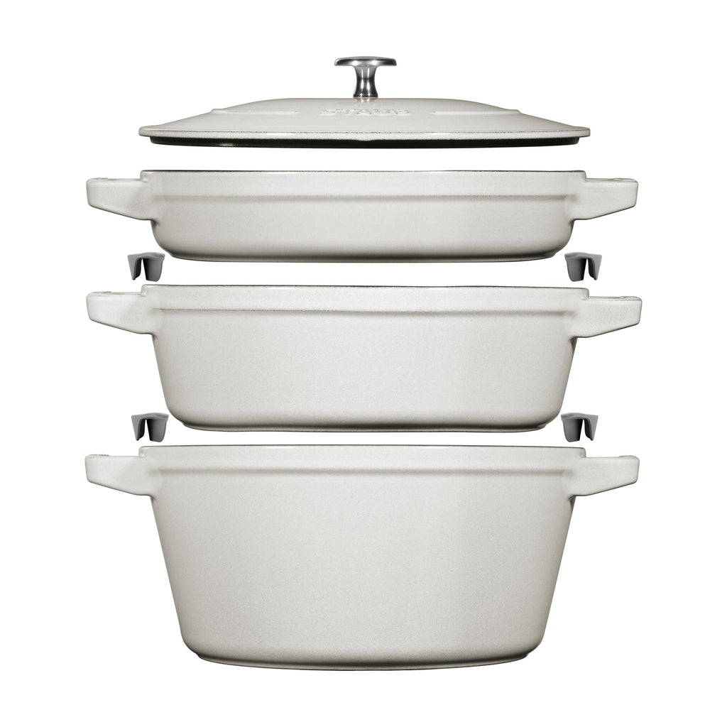 Staub Stackable 3-Piece Cast Iron Pan Set / White Truffle / 24cm