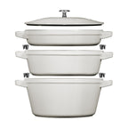 Staub Stackable 3-Piece Cast Iron Pan Set / White Truffle / 24cm