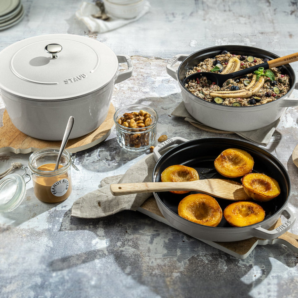 Staub Stackable 3-Piece Cast Iron Pan Set / White Truffle / 24cm