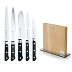 TOJIRO Classic 5 Piece Knife Set / Santoku with Magnetic Knife Block / Oak