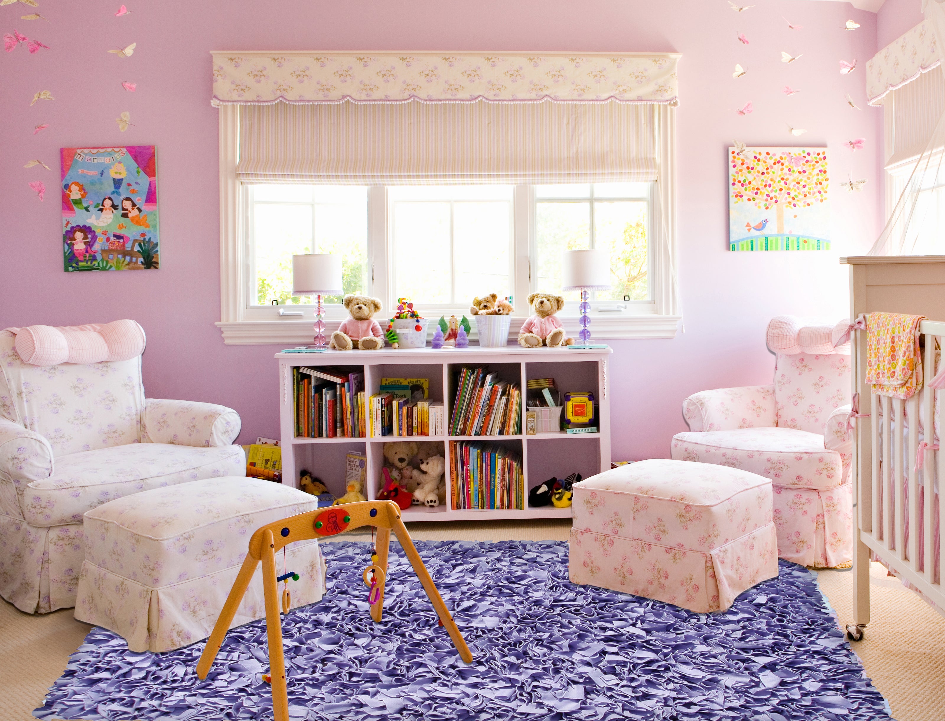 Large 6x9 Purple Abstract Whimsical Shag Area Rug for Nursery or Playroom