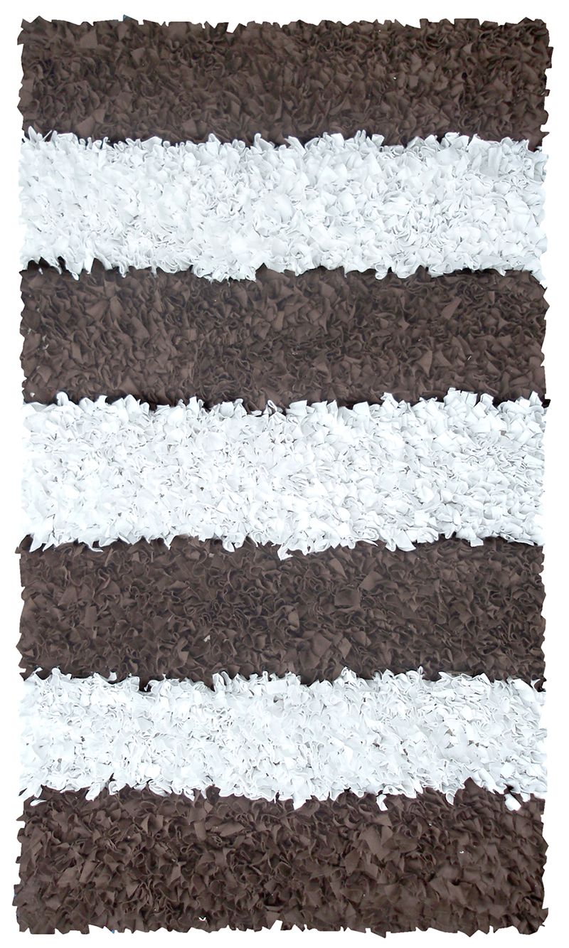 Modern Brown and White Striped Shag Area Rug for Indoor Spaces