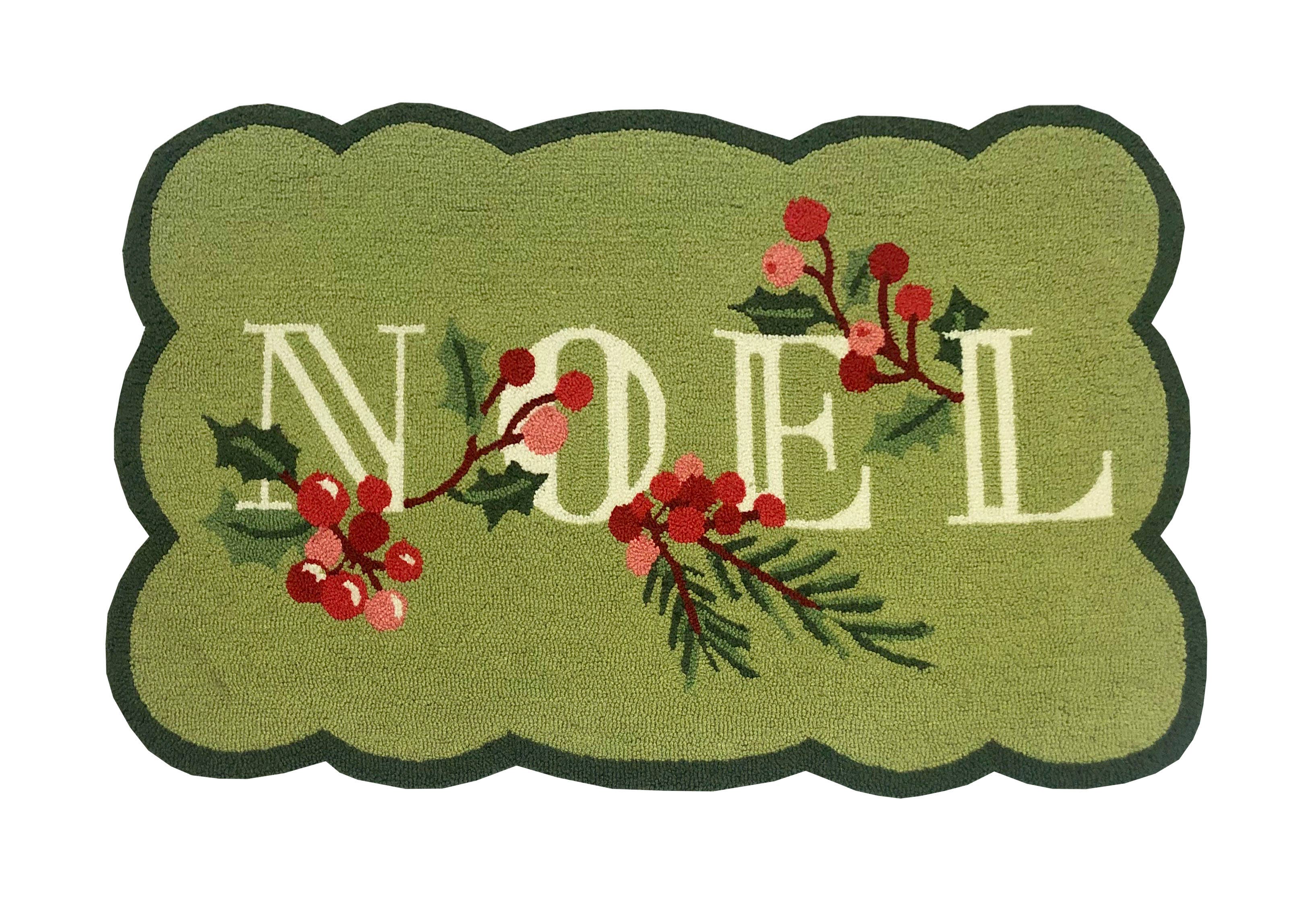 Holiday - Themed Traditional Area Rug with NOEL and Holly Motifs