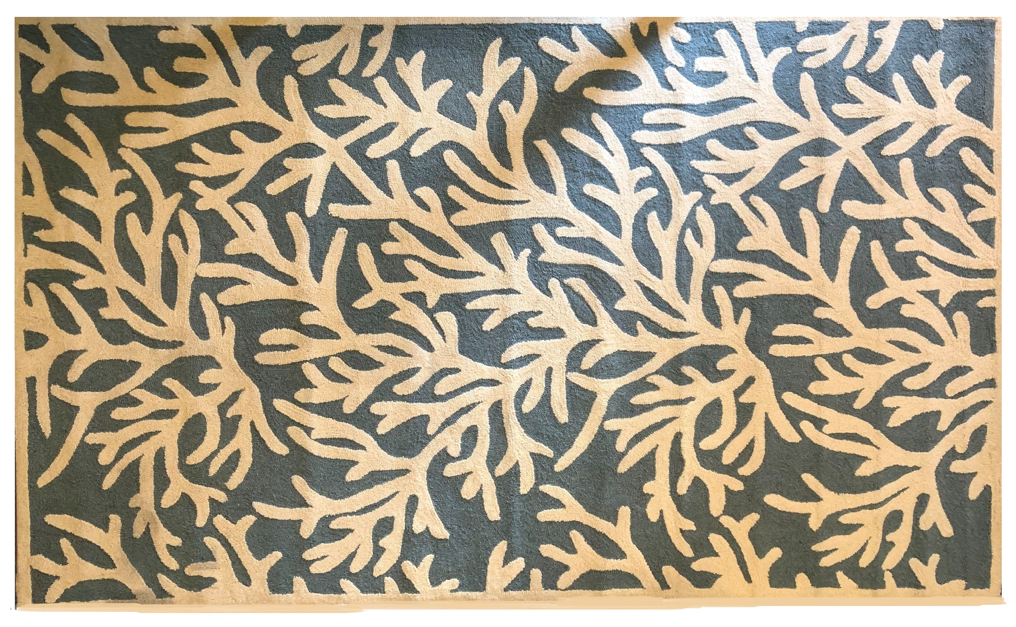 Modern 8x10 or 9x12 Area Rug with Abstract Organic Pattern in Teal/Beige