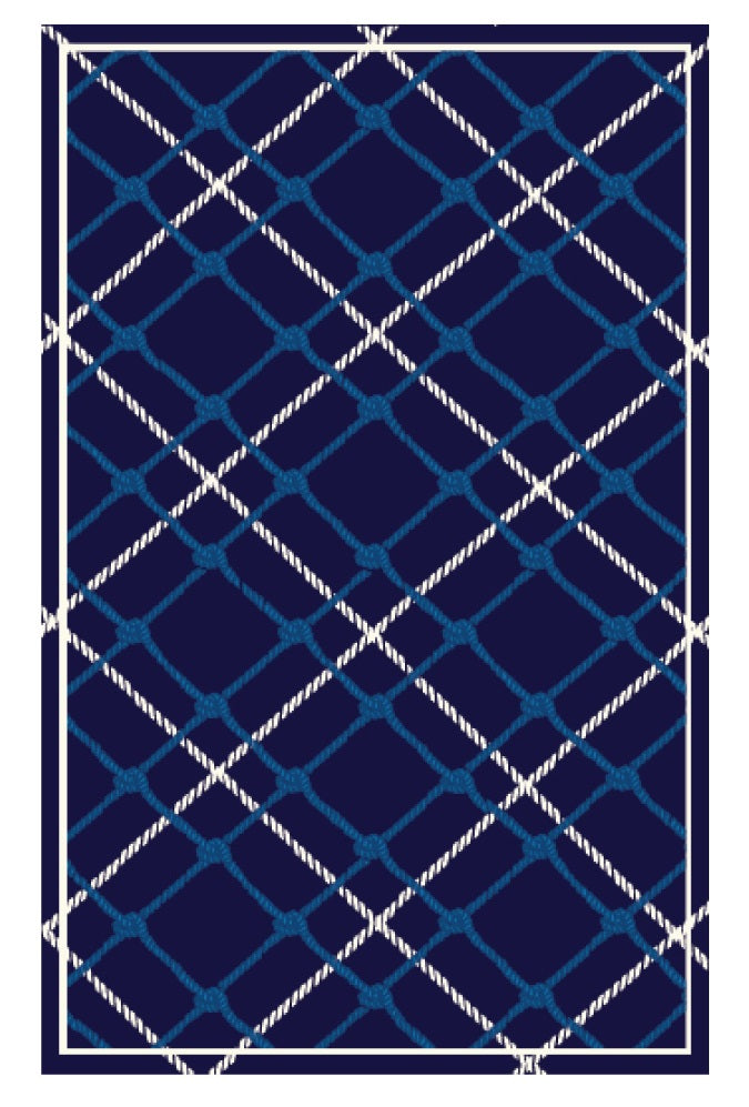 5x8 Modern Navy Blue and White Geometric Area Rug with Bright Blue Accents