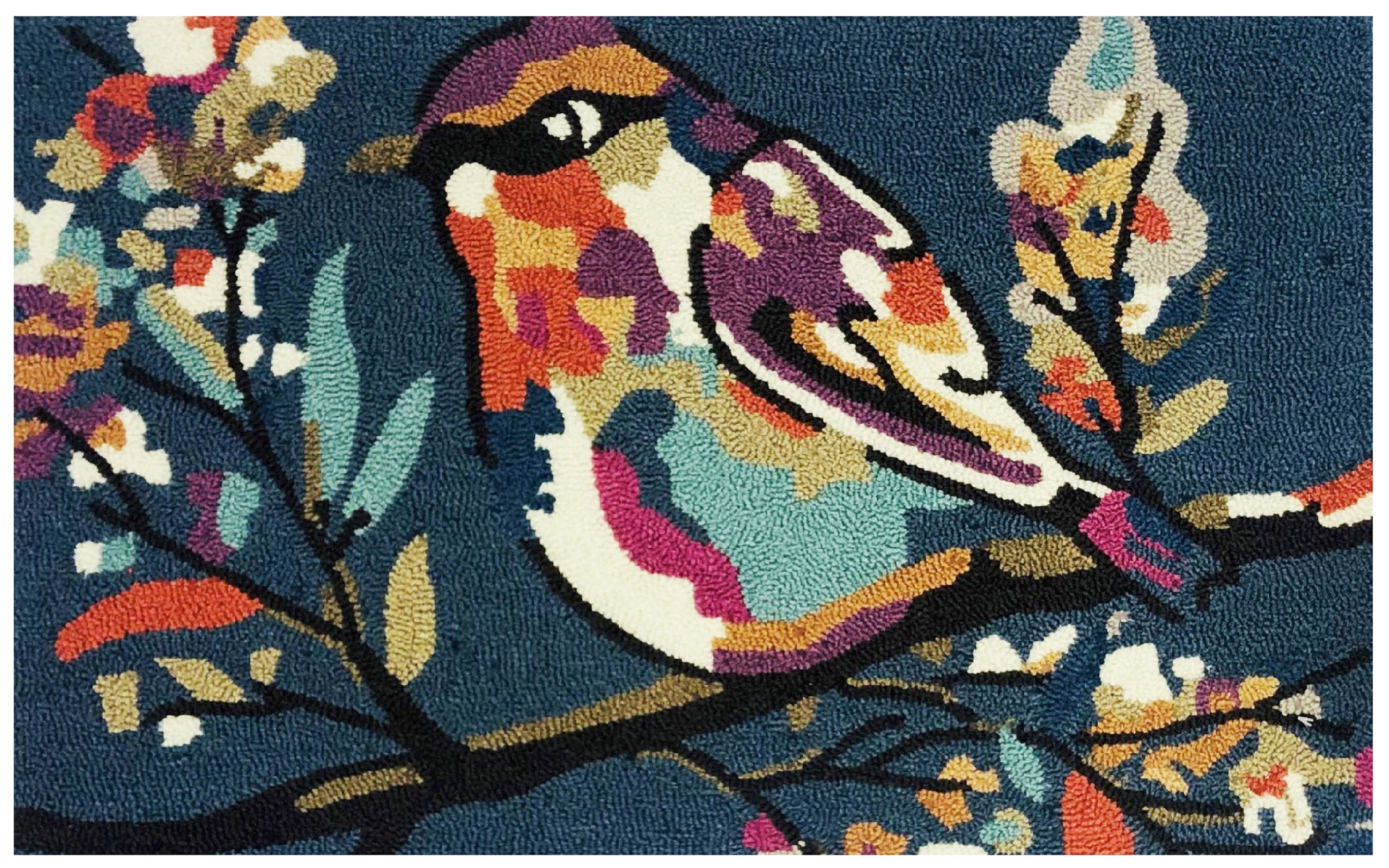 Autumn Watercolor Bird Rug - Modern Eclectic/Bohemian Area Rug with Bold Colors
