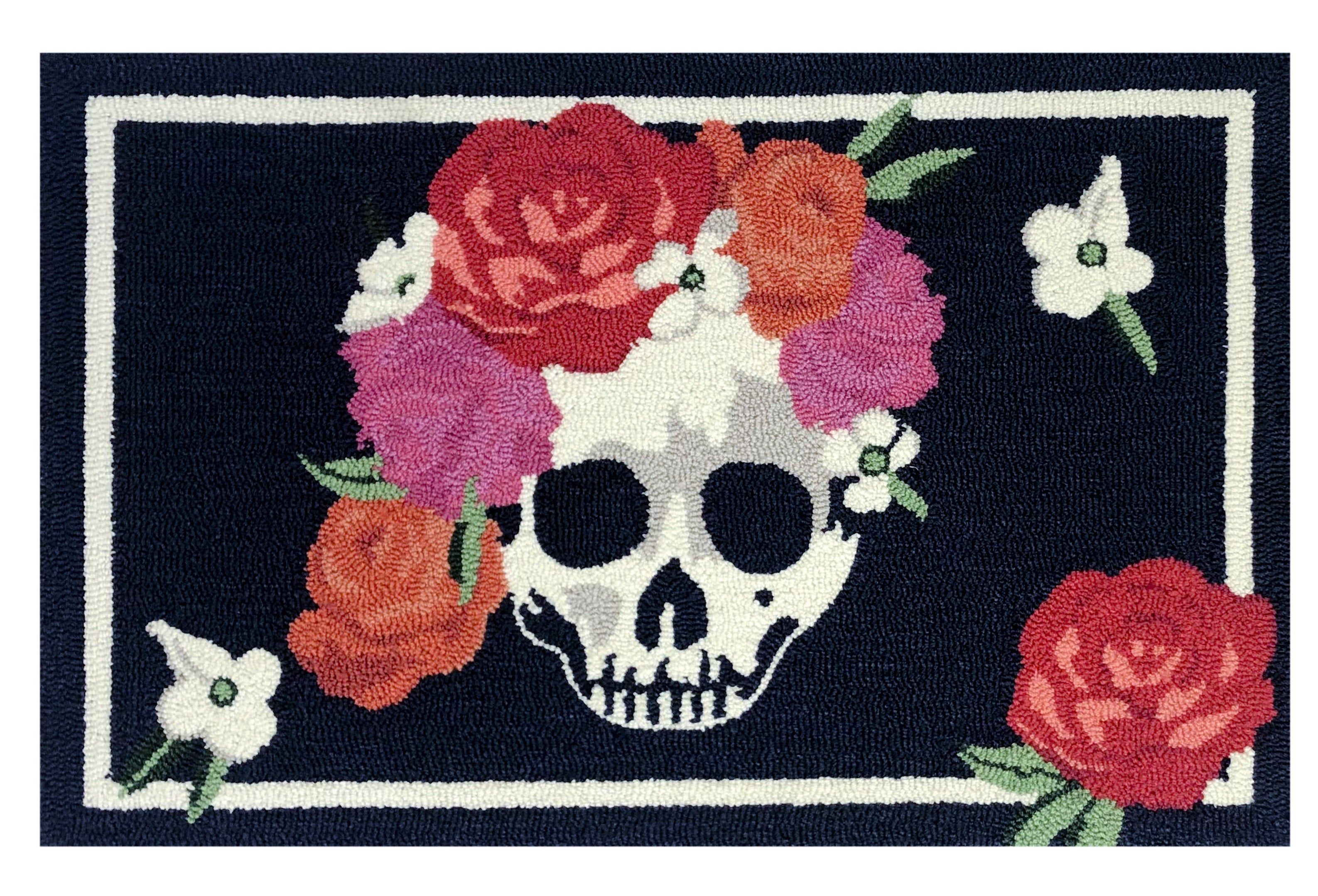 Bohemian Day of the Dead Floral Skull Decorative Area Rug, 2'x3' - 3'x5'