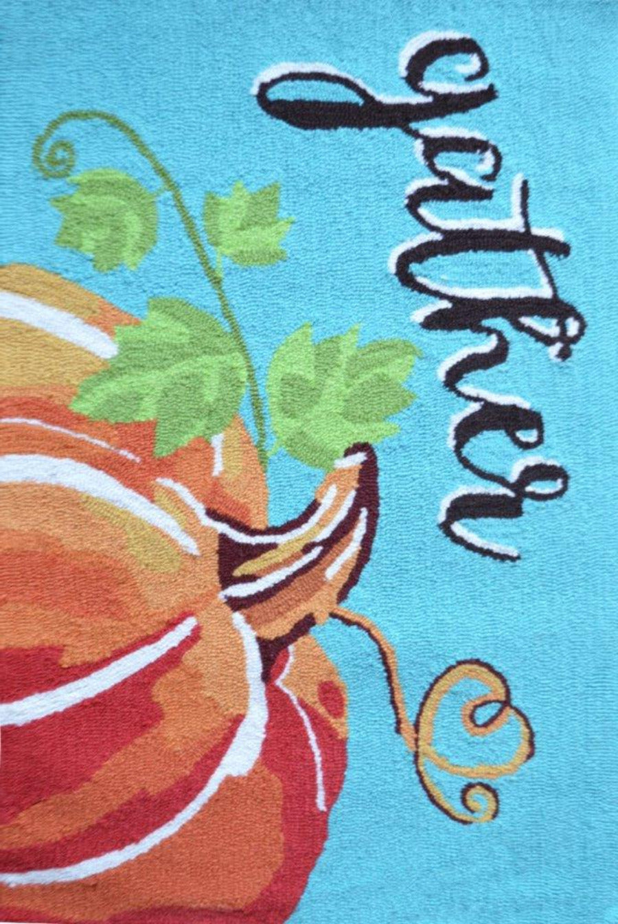 Seasonal Autumn Small Area Rug with Folk Art Design in Bright Turquoise