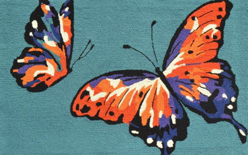 Vibrant Modern Area Rug with Stylized Butterfly Motifs for Indoor Spaces