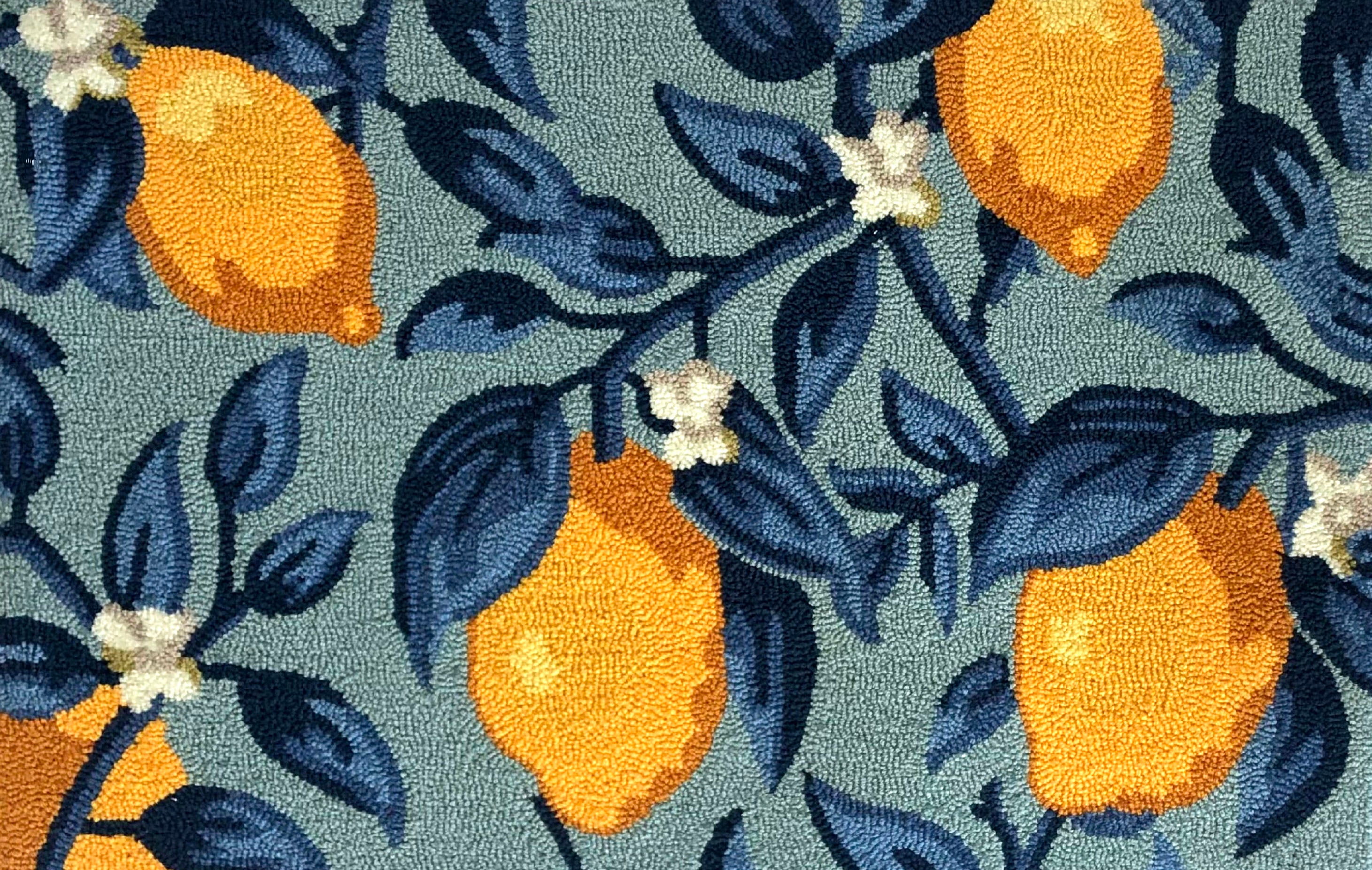 Bold Traditional Botanical Area Rug with Lemon and Leaf Design