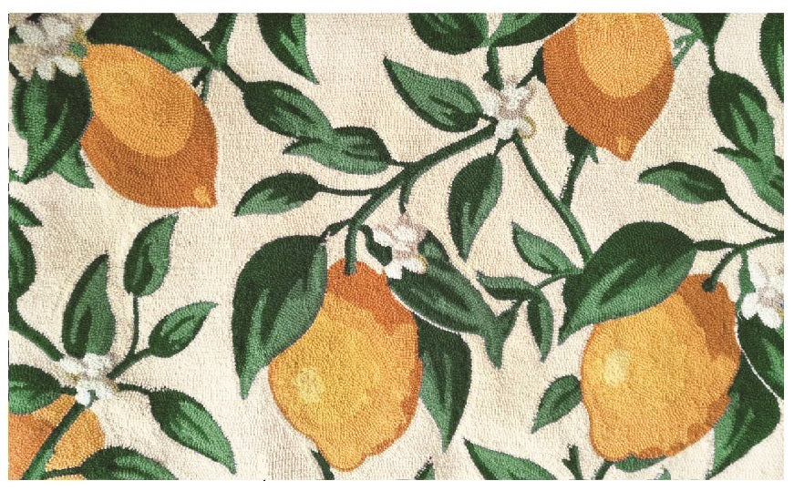 Traditional Botanical Citrus Floral Area Rug with Cream Background and Vibrant Colors