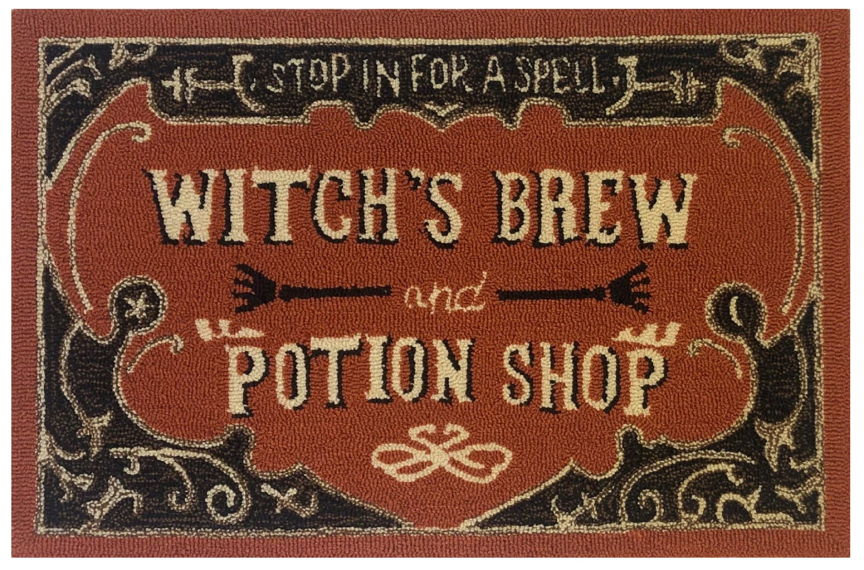 Traditional Witchcraft - Themed Area Rug for Indoor Spaces, Rust Red/Brown Color Scheme