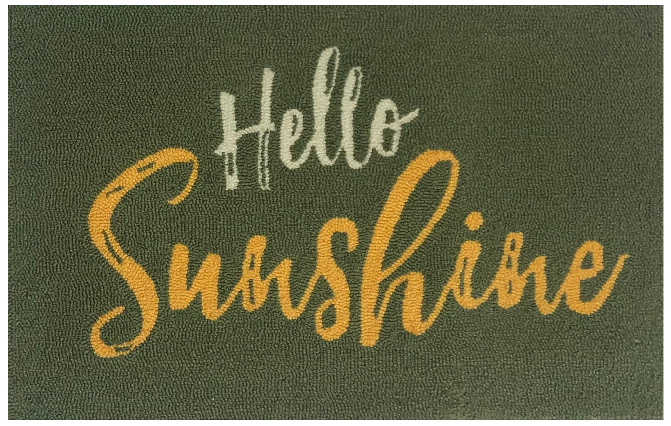 Modern Typographic Area Rug in Olive - Green with Hello Sunshine Design