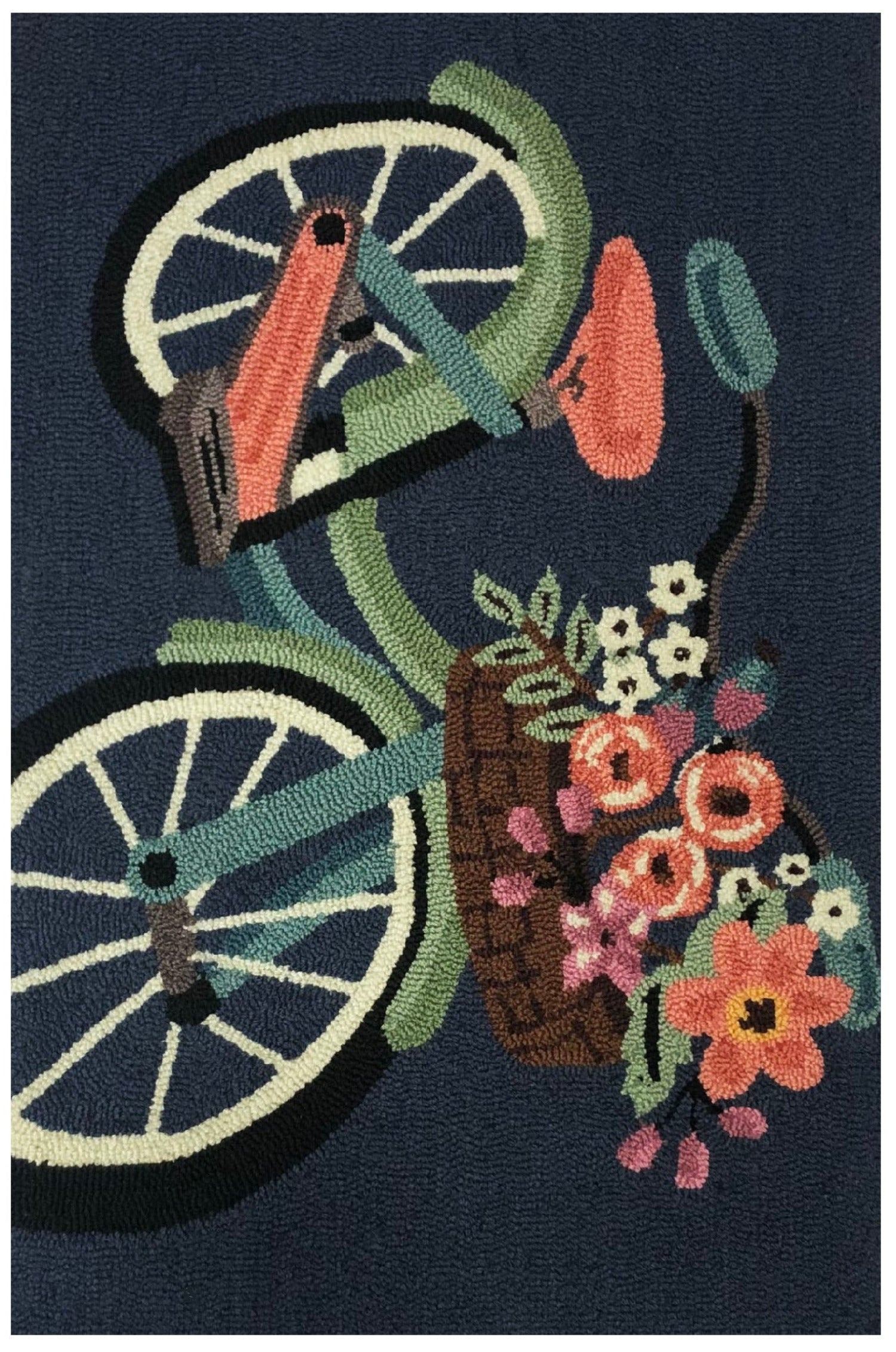 Whimsical Traditional Indoor Area Rug with Floral Bicycle Motif, 5x7 to 8x10