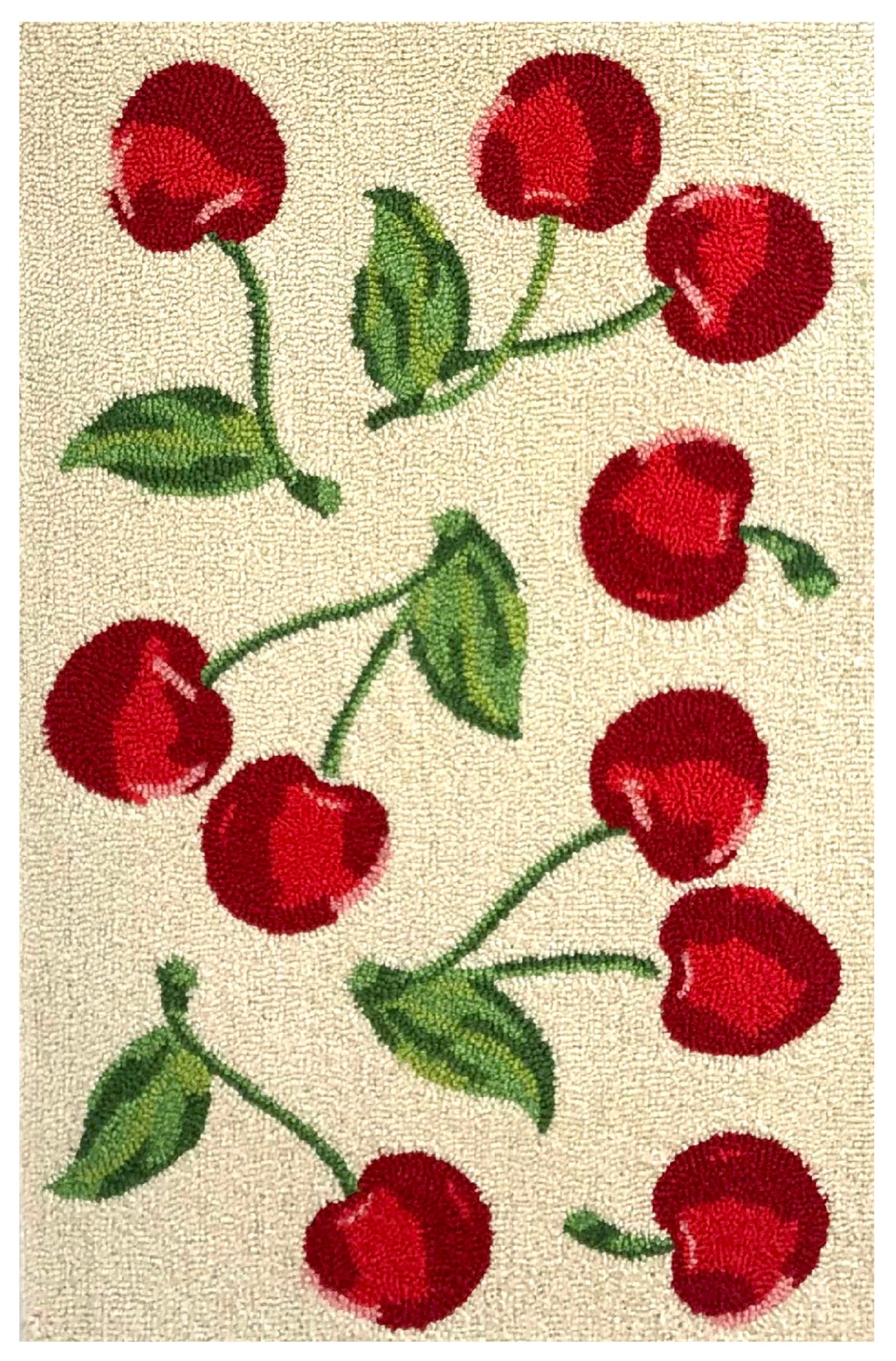 Medium-Sized Traditional/Vintage Floral Area Rug with Red Cherries and Green Leaves