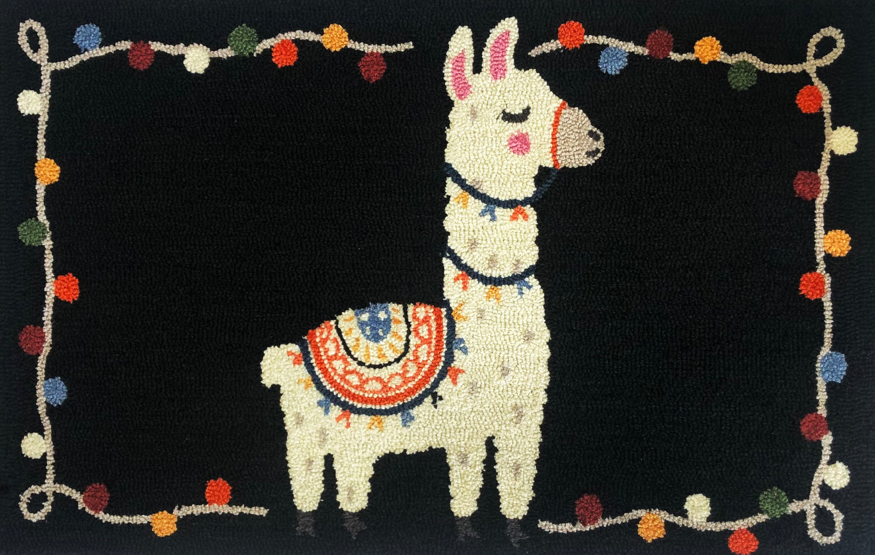Bohemian Multicolored Llama Motif Indoor Area Rug, 3’×5’ to 5’×7’