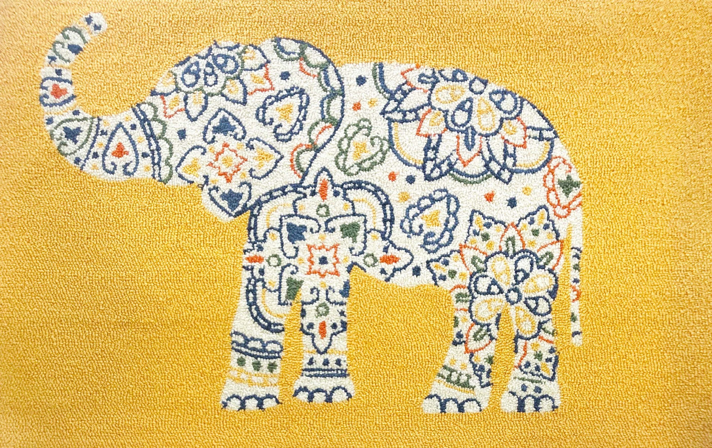 Bohemian Elephant Motif Area Rug with Bold Multicolor Design