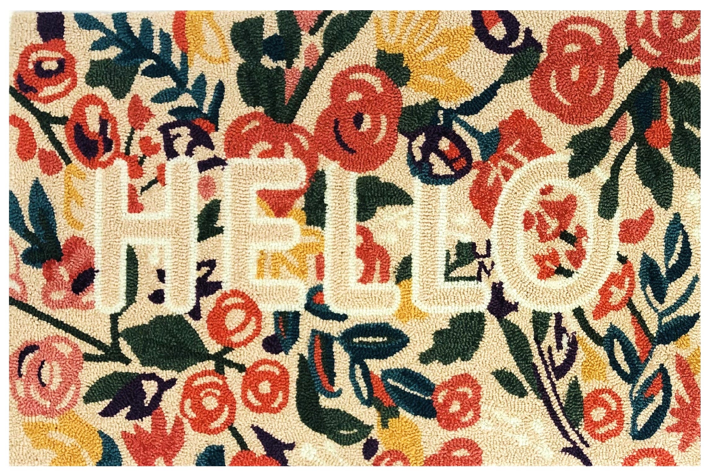 Bohemian Floral Area Rug with "HELLO" Text for Indoor Decor