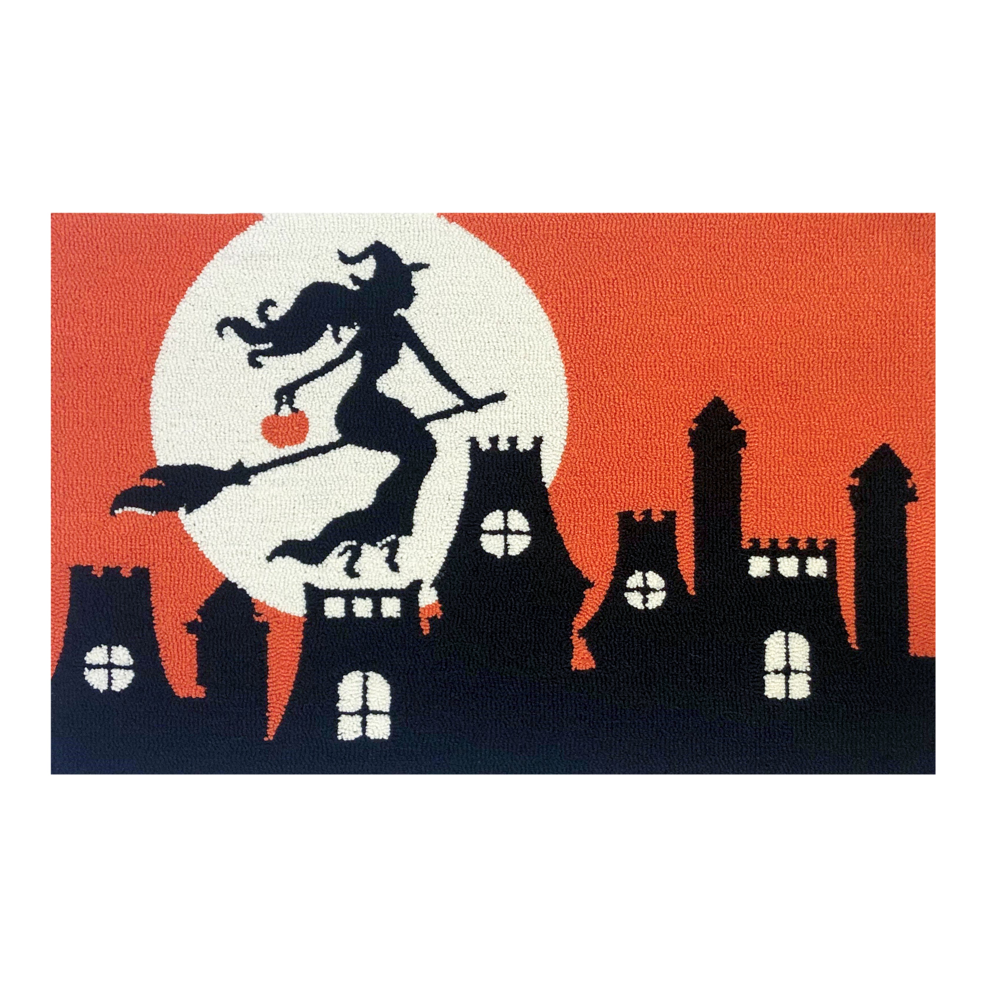 Halloween Themed Area Rug with Witch, Castle and Moon Design