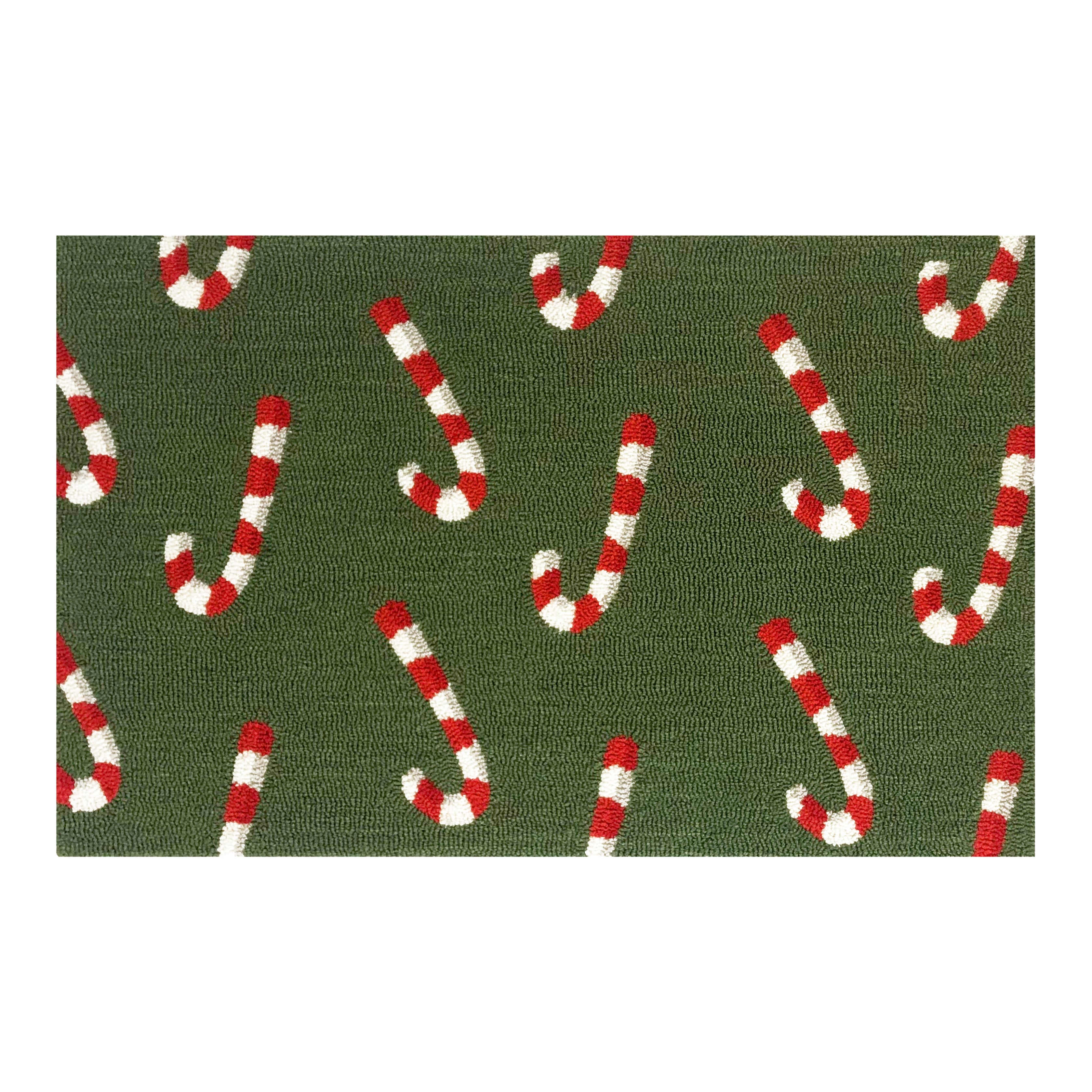 Festive Traditional Indoor Area Rug with Candy Cane Pattern in Forest Green, Red, and White