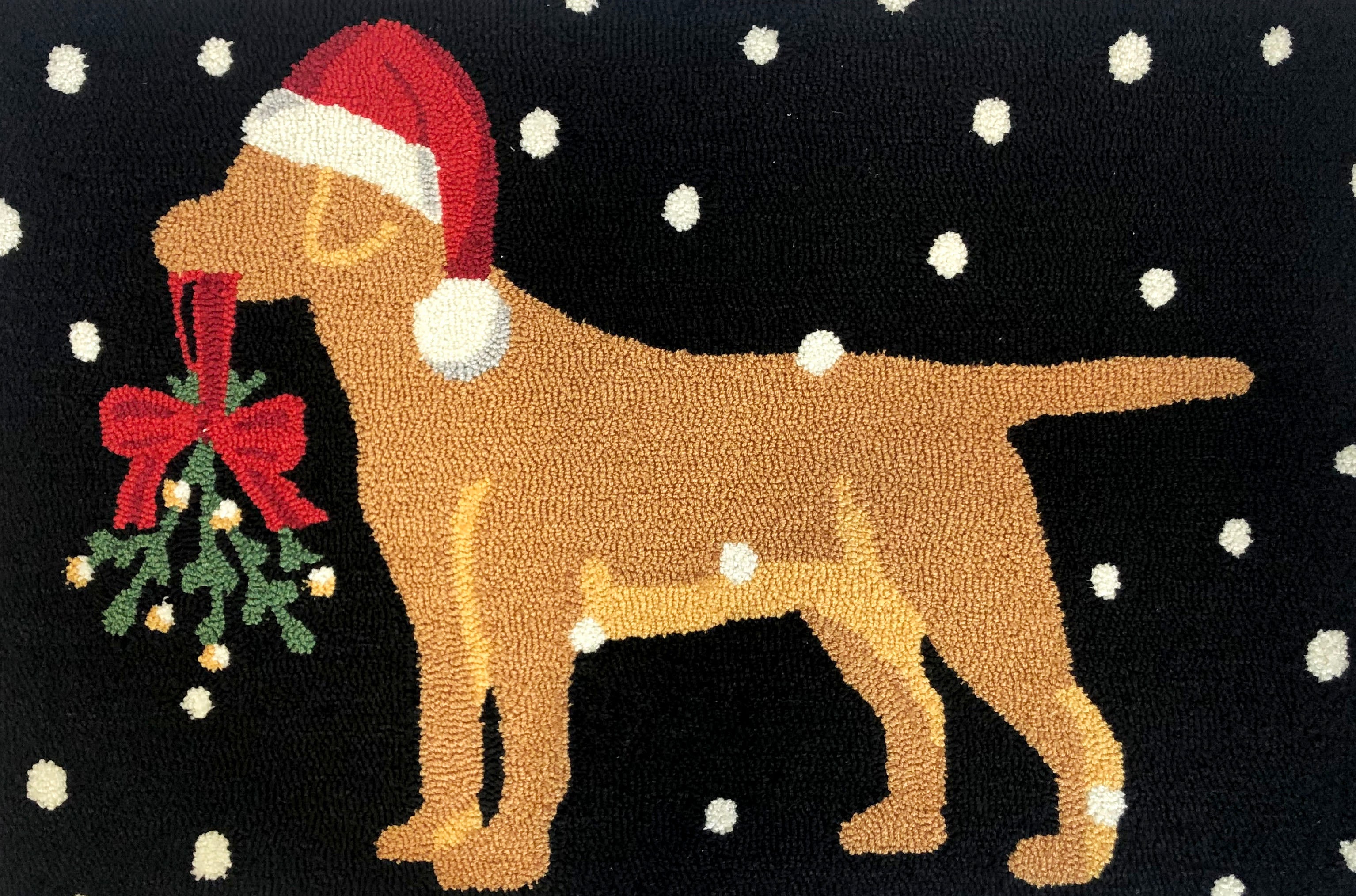 Festive Traditional Area Rug with Dog and Santa Hat Design, 2’x3’ to 3’x5’