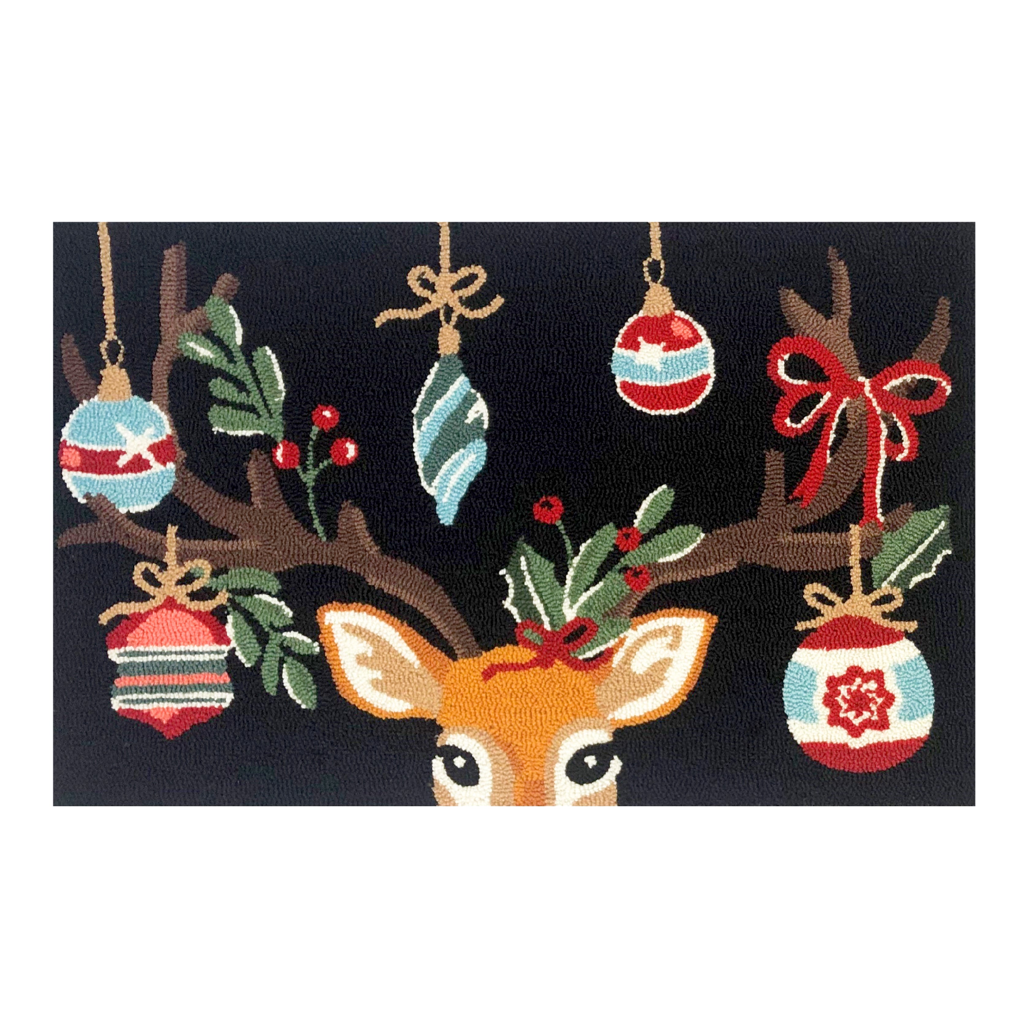 Festive Holiday Deer Area Rug - Multicolor, Medium Pile, Indoor Use