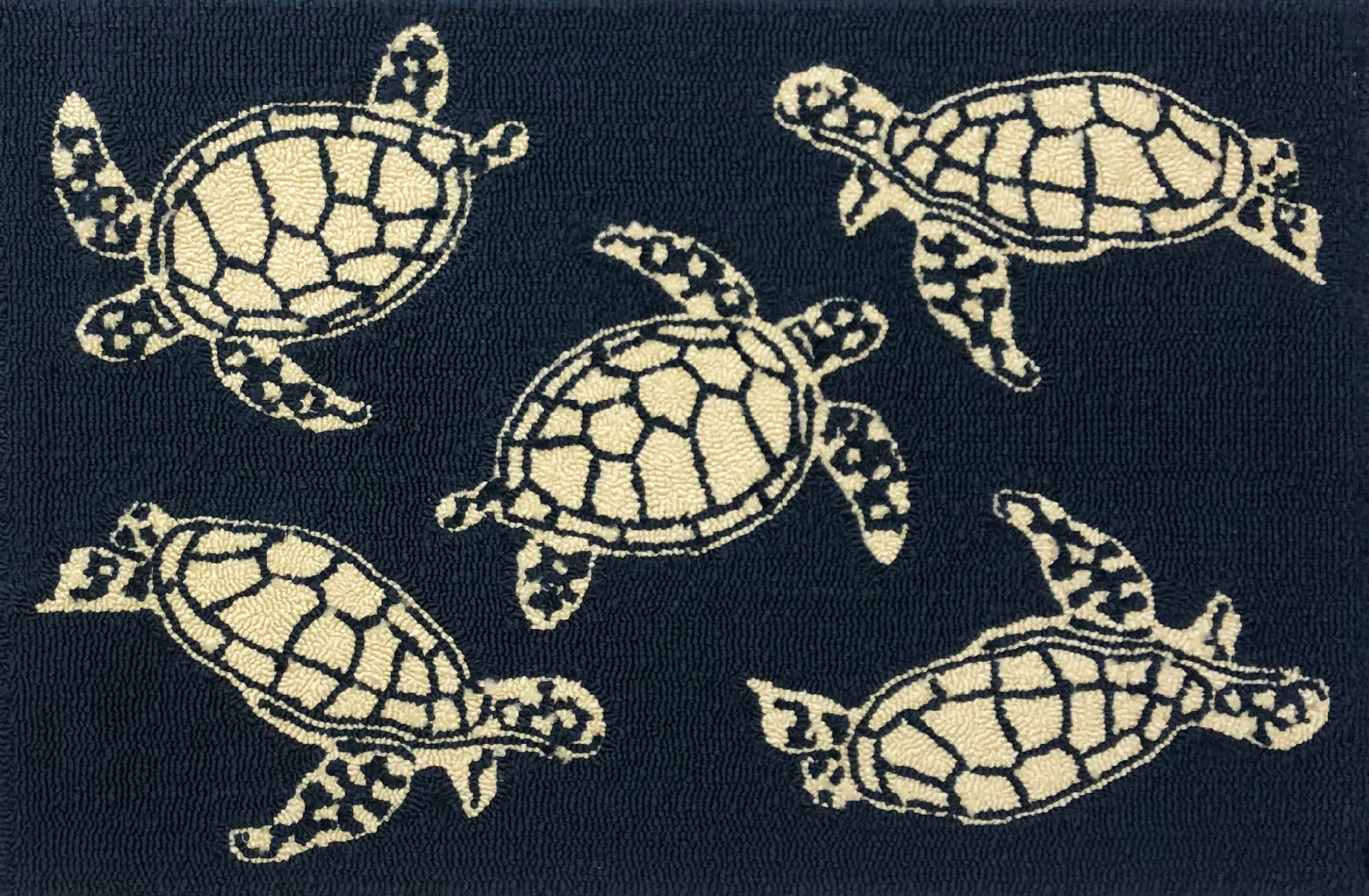 Medium Modern Coastal Navy and Off - white Sea Turtle Area Rug for Indoor Use