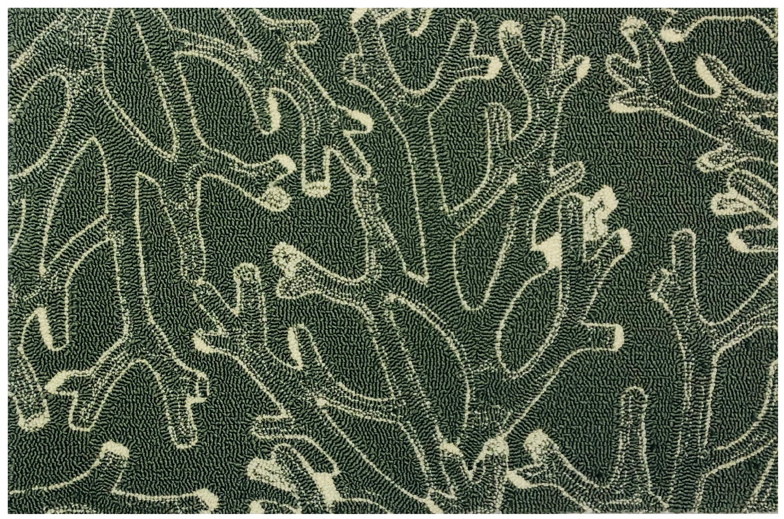 Modern Abstract Indoor Area Rug in Dark Green and Off - white