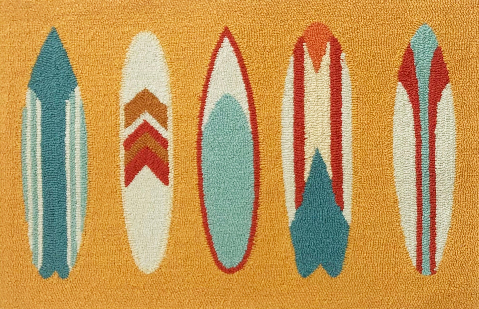 Modern Coastal Area Rug with Geometric Surfboard Patterns in Bold Colors