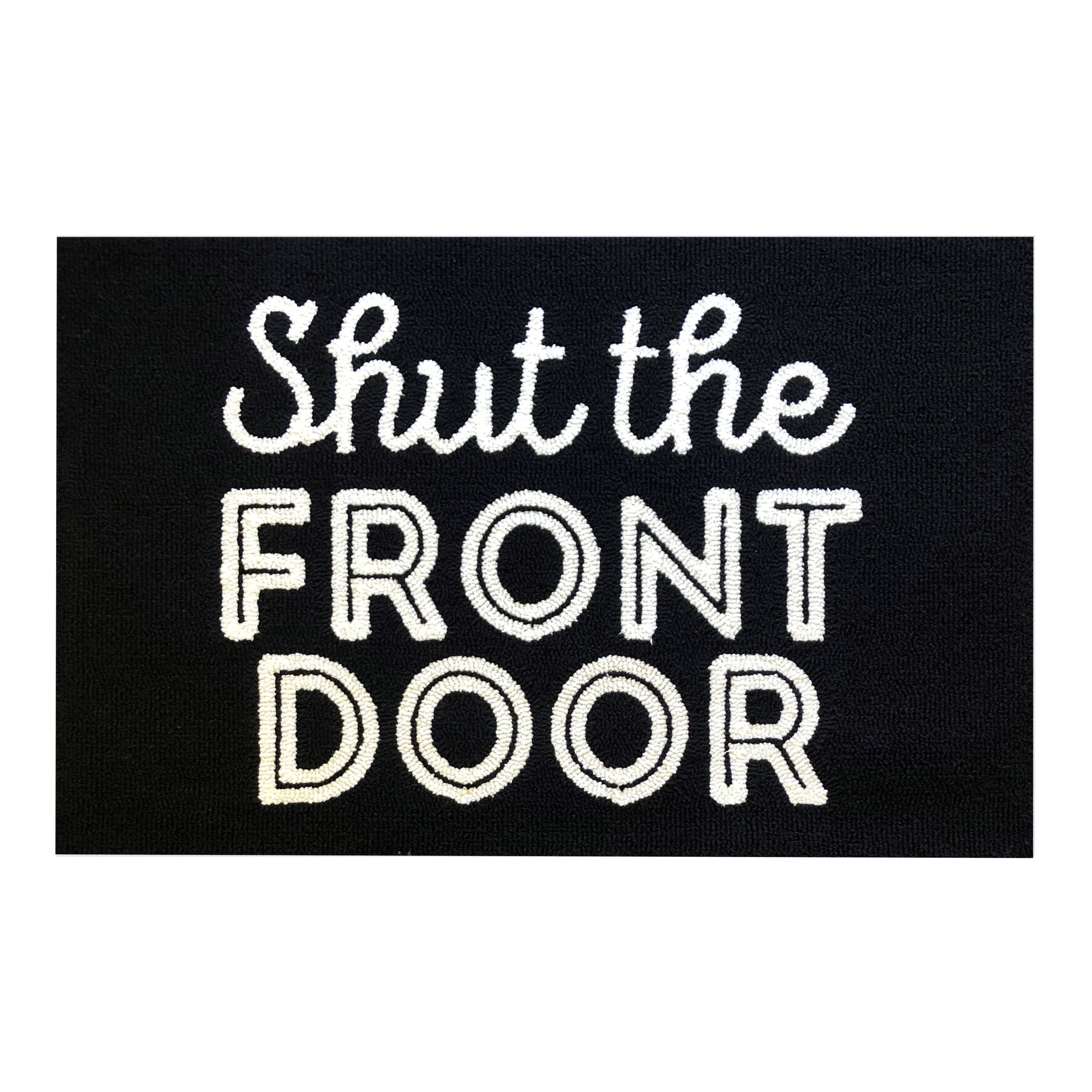 Modern Black and White Textual Entryway Doormat, 24"x36"