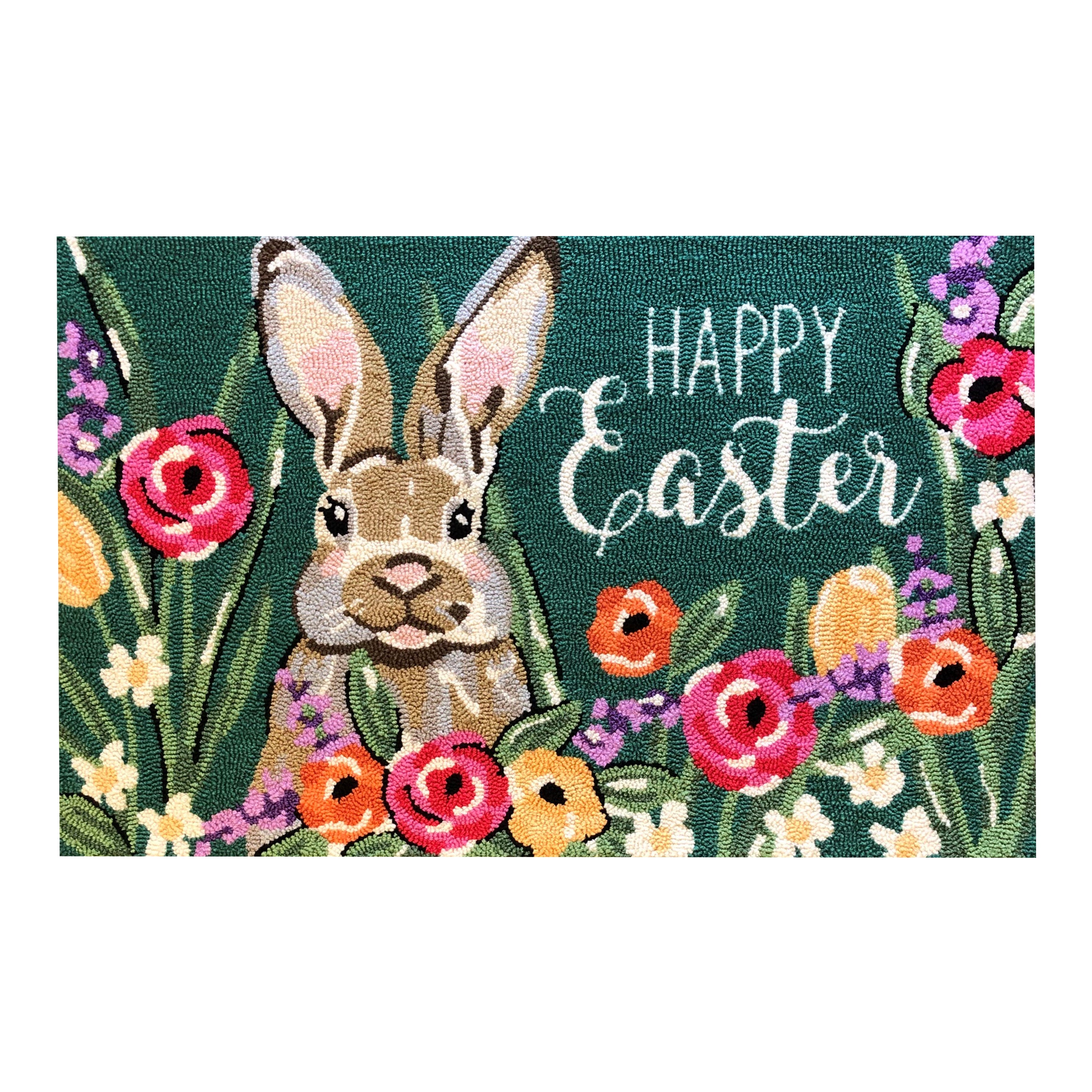 Easter - Themed Low Pile Polypropylene Rug with Bunny and Floral Motif, 24"x36"