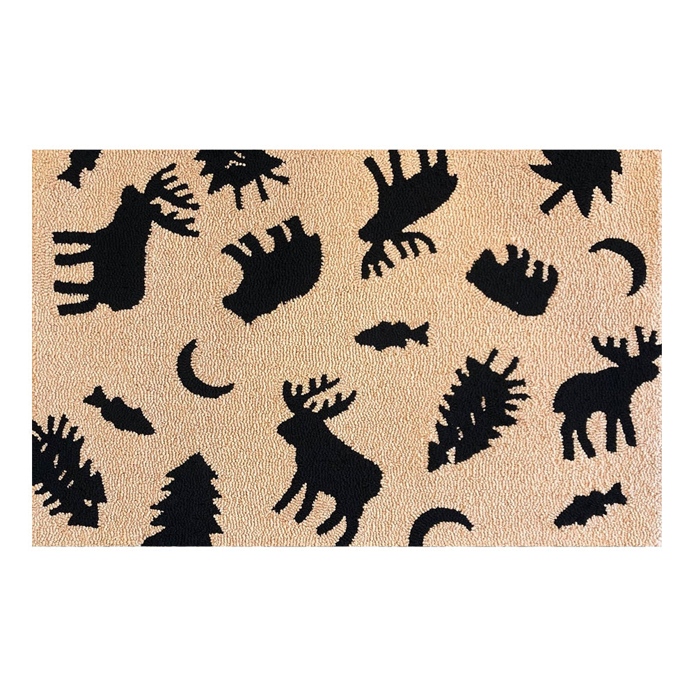 Durable Polypropylene Area Rug with Rustic Wildlife Silhouette Pattern, 2’×3’ to 3’×5’