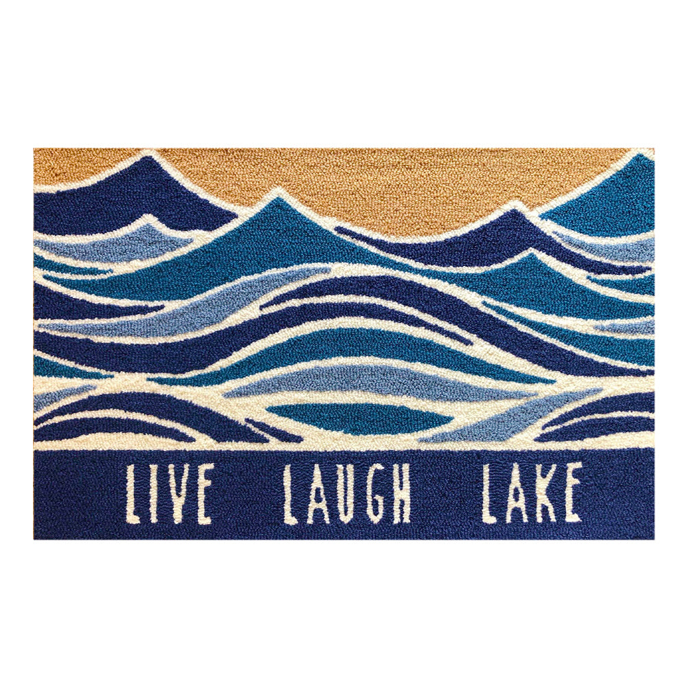 Coastal – Themed Small Rectangular Area Rug with Wave Pattern and Motivational Text