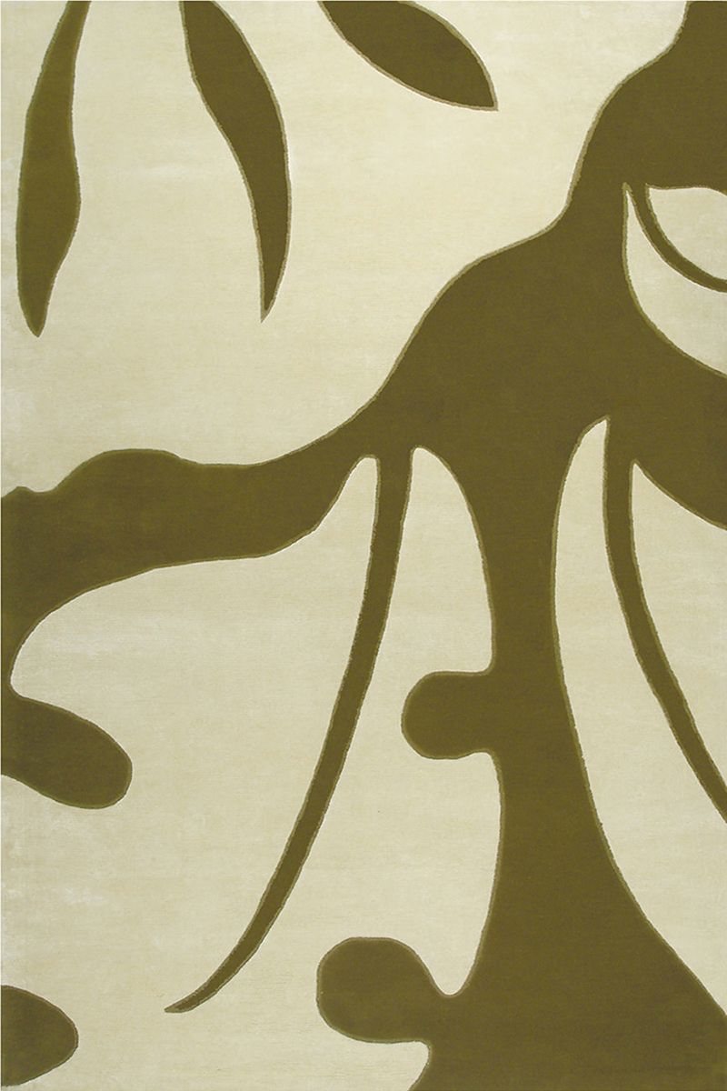5x8 Modern Abstract Area Rug in Deep Olive - Green and Light Cream