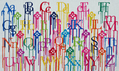 Vibrant Multicolor Abstract Typographic - Floral Hybrid Area Rug for Indoor Spaces