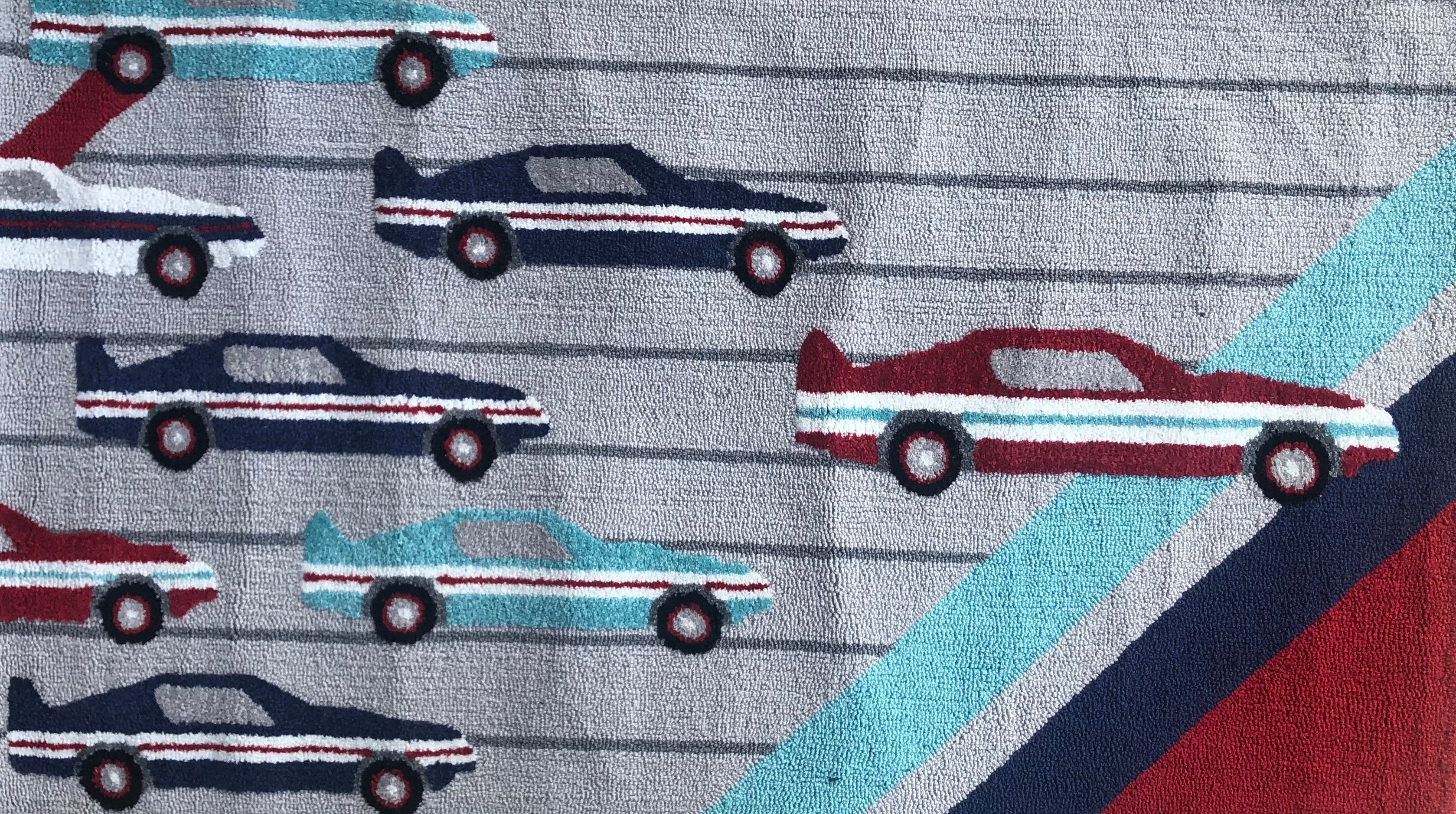 Modern Race Car Area Rug for Kids’ Bedroom, Playroom or Nursery