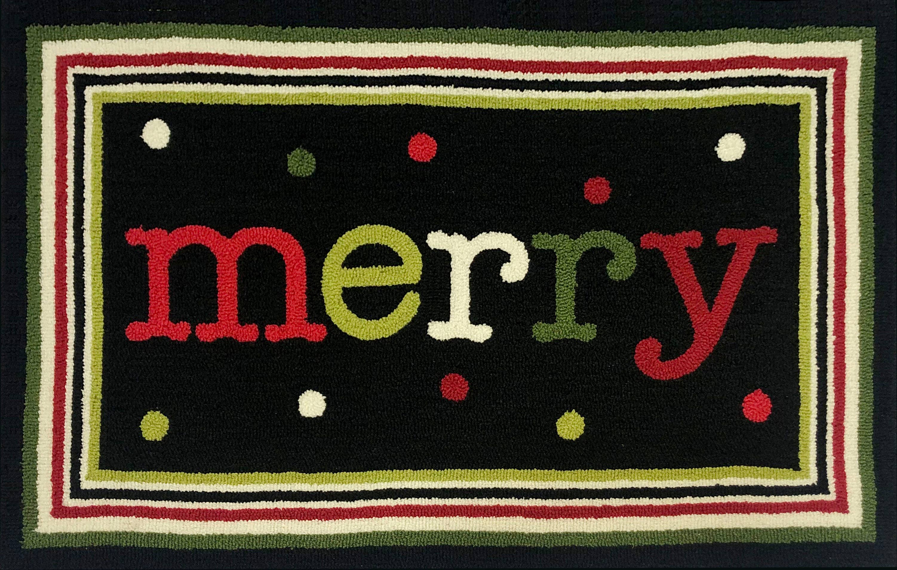 Festive Rectangular Area Rug with Christmas Colors and Text Pattern