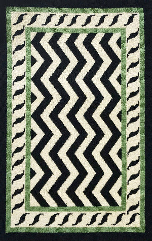 Modern Geometric Black, White, and Green Chevron Area Rug 5x7 to 8x10