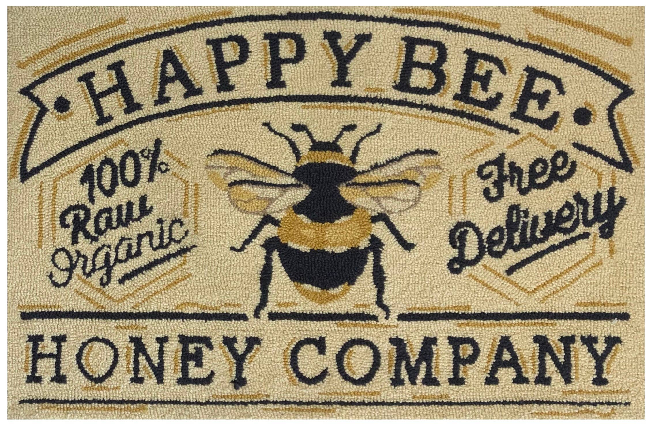 Vintage/Rustic Whimsical Area Rug with Bee Illustration