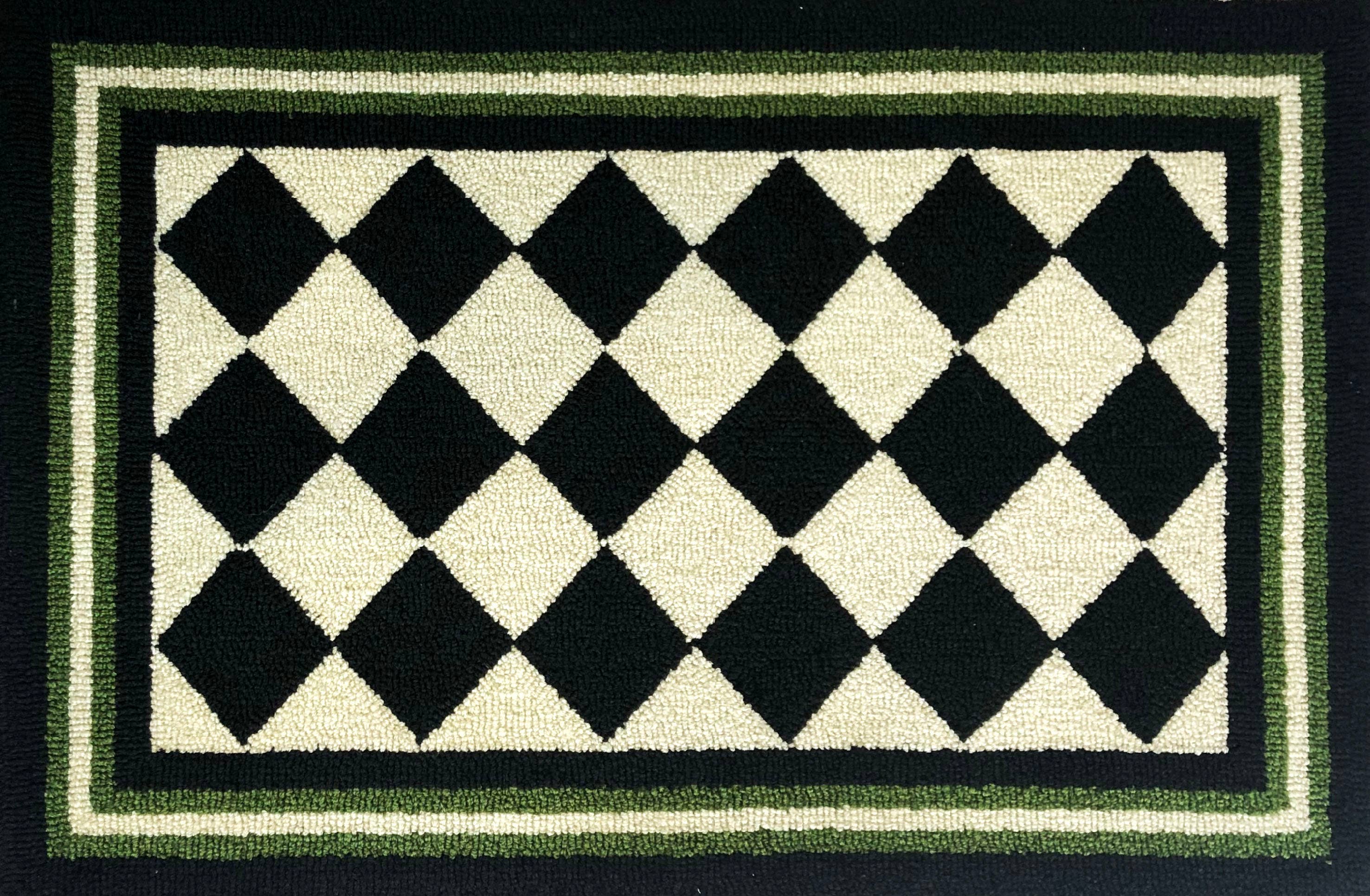 3x5 Geometric Traditional Area Rug in Black, White, and Green