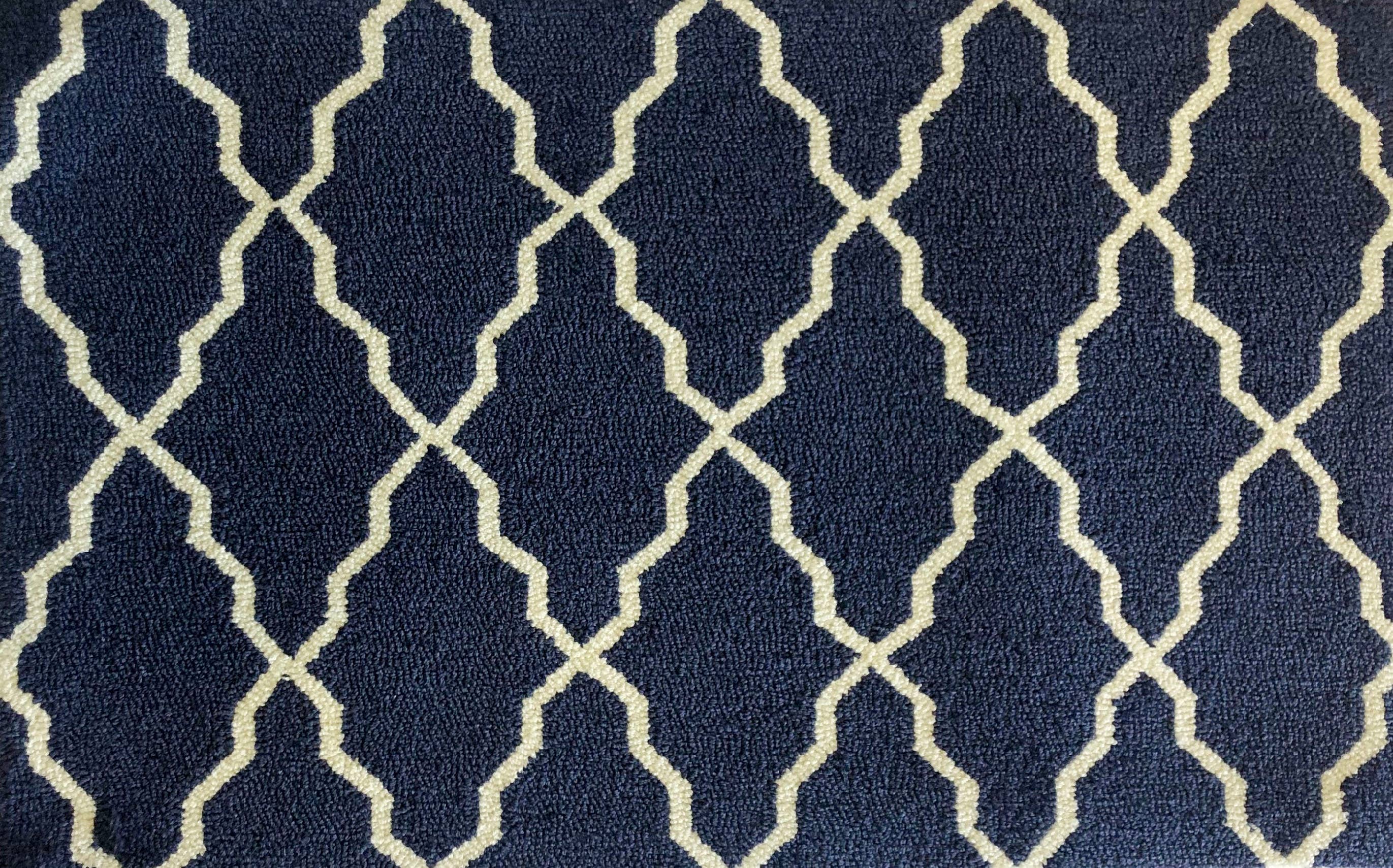 Modern Geometric Trellis Navy Blue and Cream Area Rug for Indoor Spaces