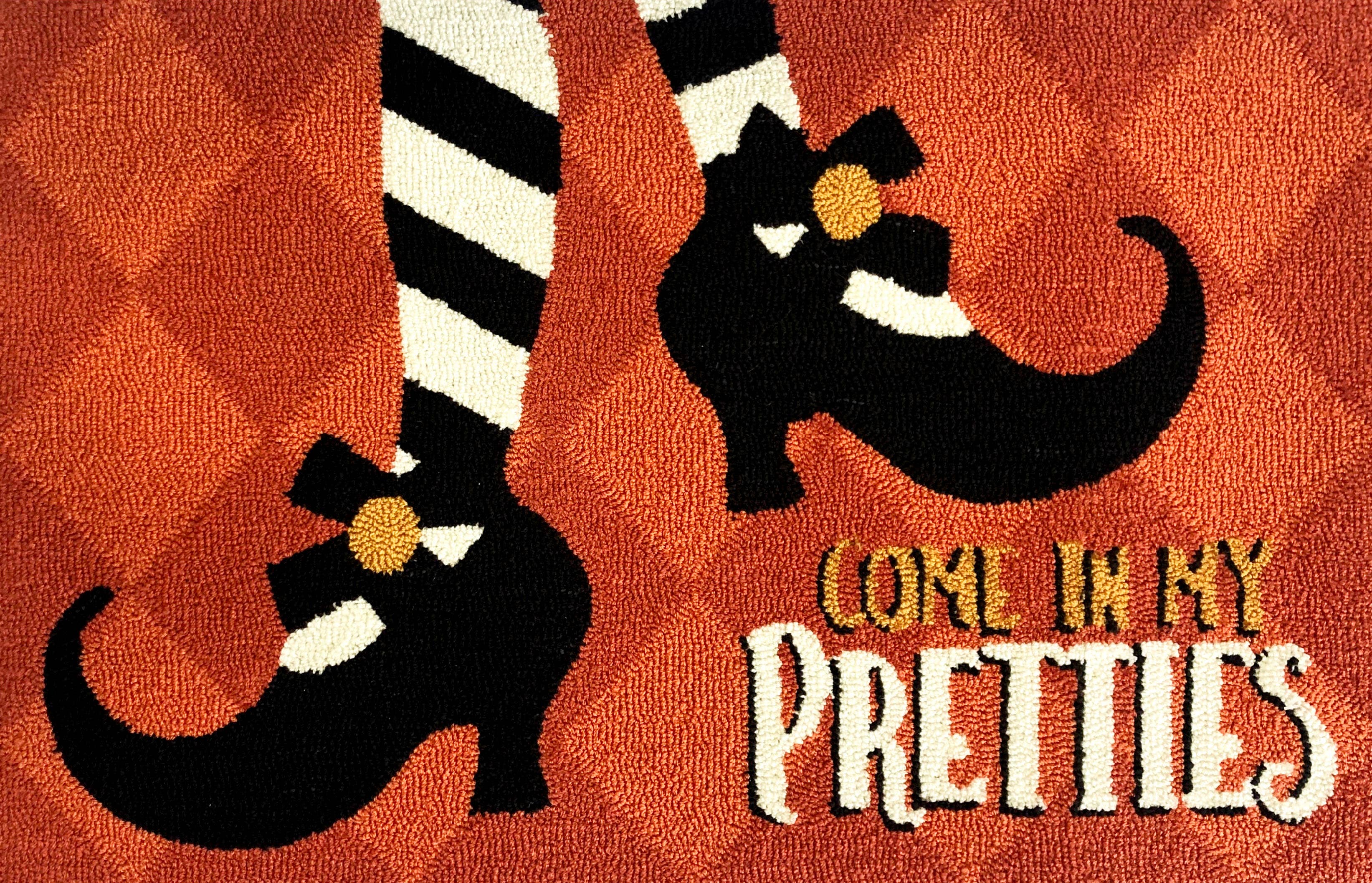 Whimsical Witch - Themed Indoor Area Rug with Rust - Orange Background