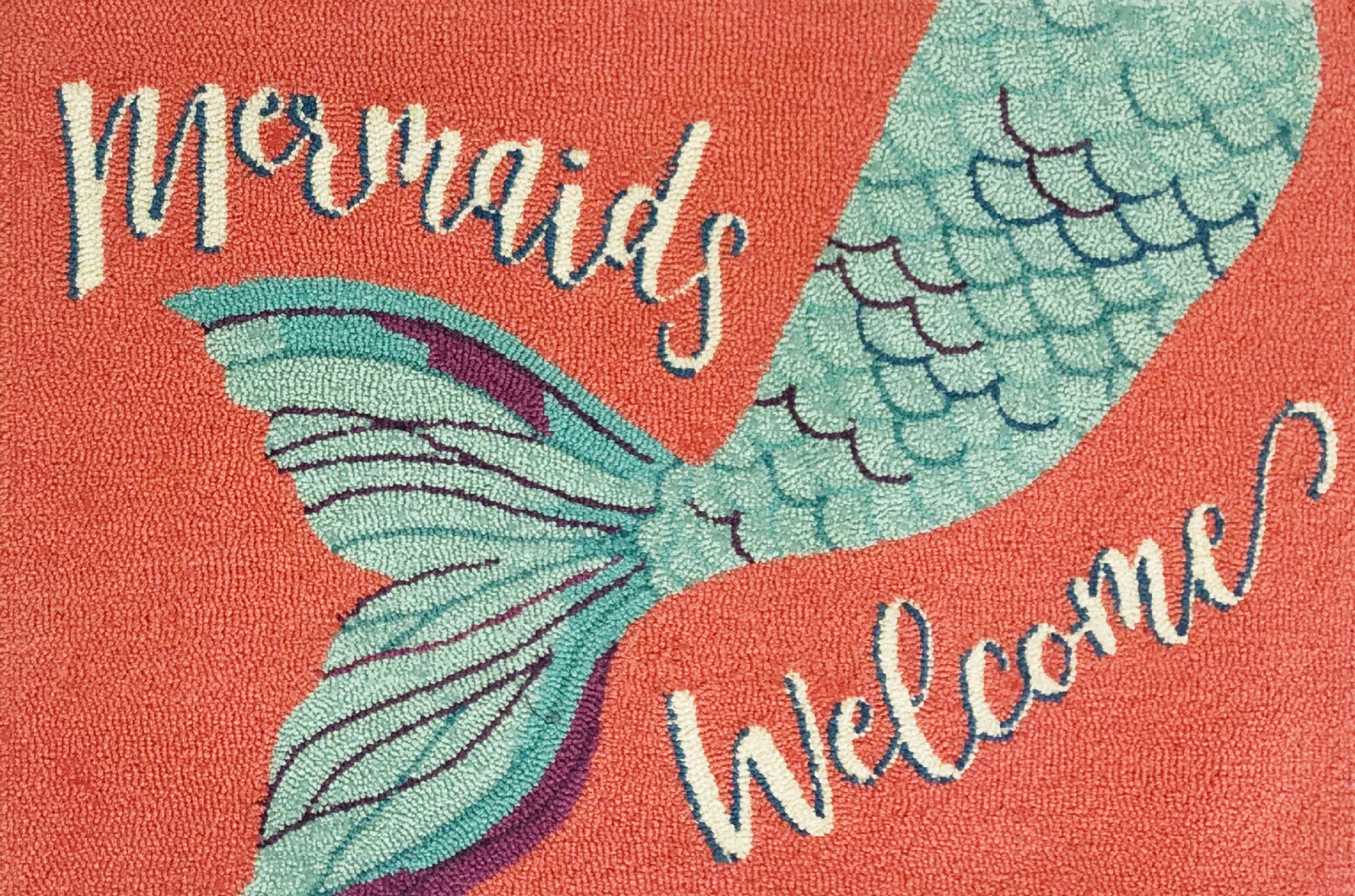 Whimsical Nautical Indoor Doormat with Mermaid Tail Design and "Mermaids Welcome" Text